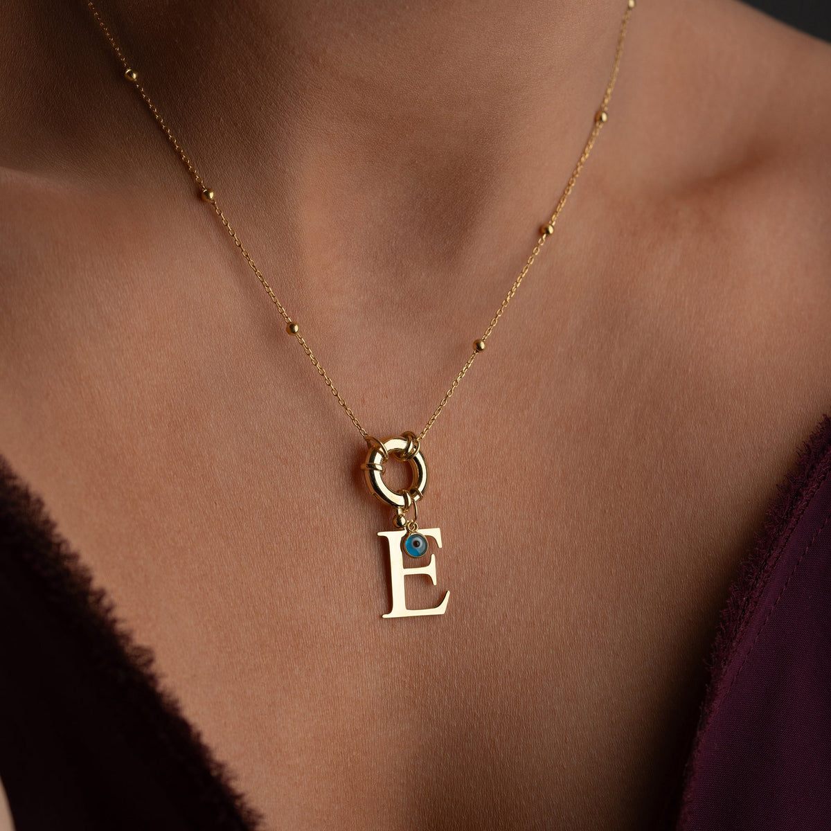 Kişiye Özel Harf Göz Nazar Sallantılı Gemici Top Zincir Kolye | 925 Ayar Gümüş – Jeweliay Jewelry – 8