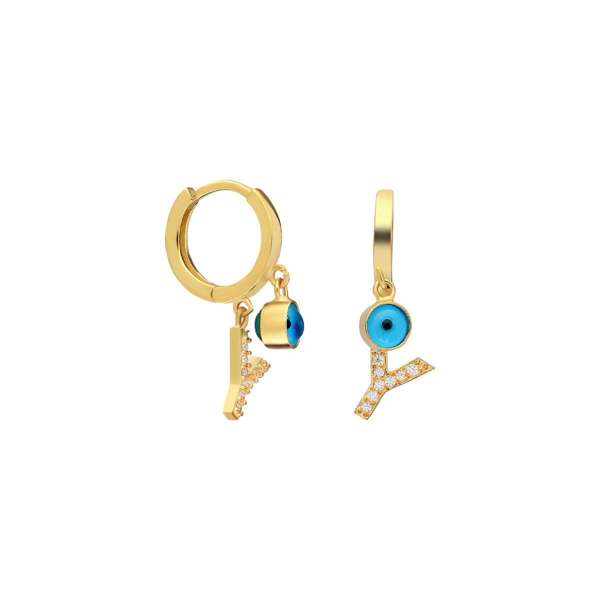Kişiye Özel Harf Göz Nazar Sallantılı Zirkon Taşlı Küpe | 925 Ayar Gümüş – Jeweliay Jewelry – 1 – Gold beyaz fon #RENK_gold