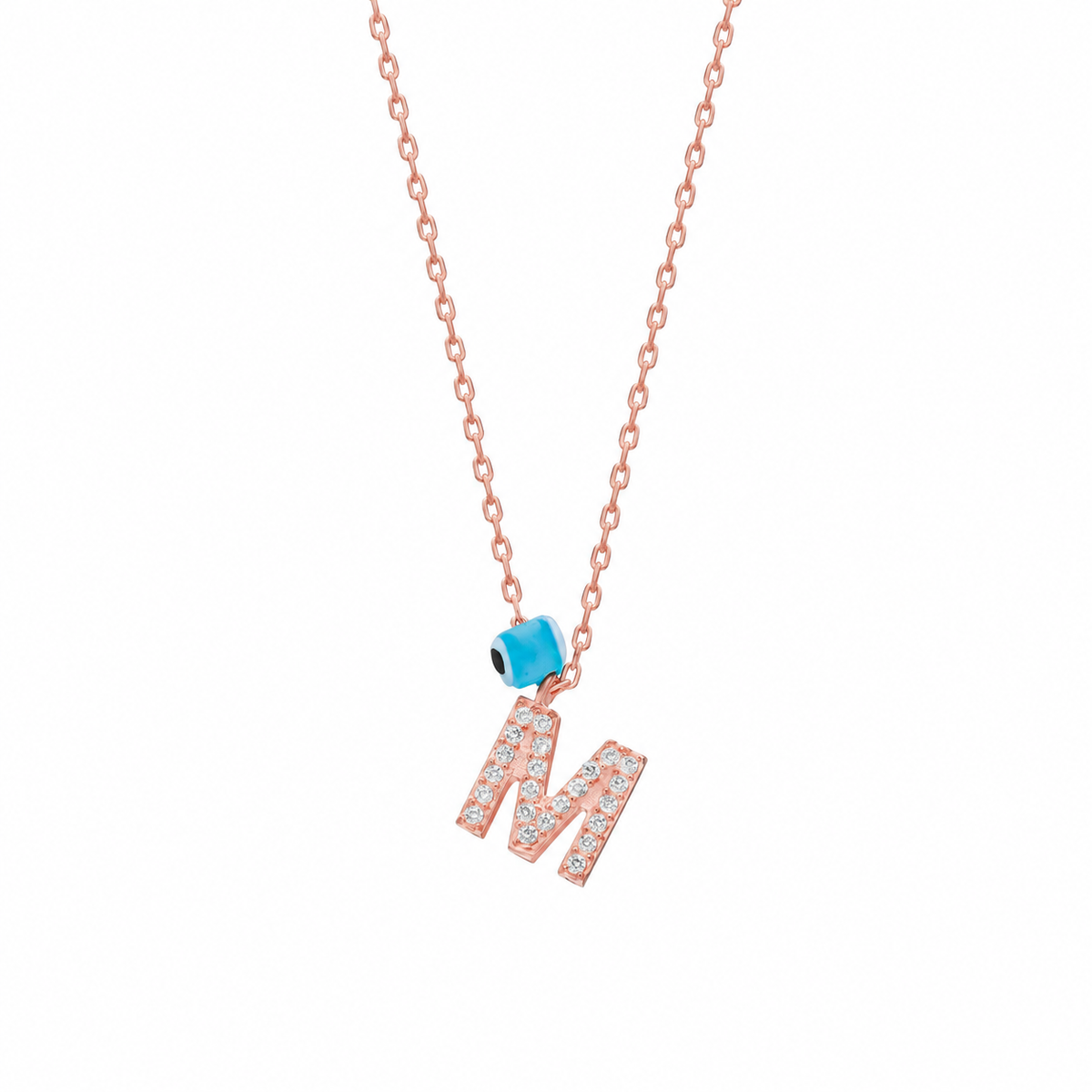 Kişiye Özel Harf Mini Göz Nazar Sallantılı Kolye | 925 Ayar Gümüş – Jeweliay Jewelry – 8 – Rose beyaz fon #RENK_rose