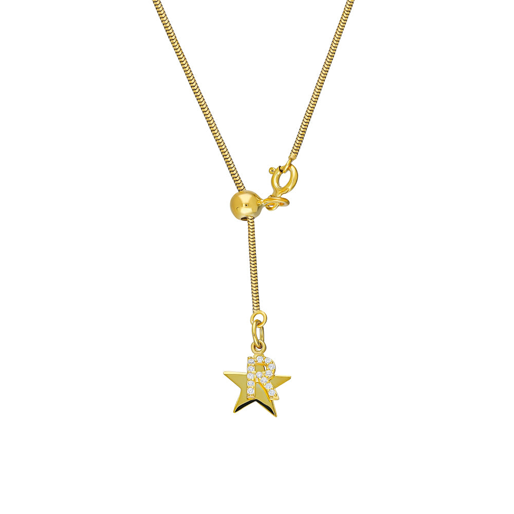 Kişiye Özel Harf Sallantılı Kalpli Asansör Yılan Zincir Kolye | 925 Ayar Gümüş – Jeweliay Jewelry – 7 – Gold – Yıldız beyaz fon #RENK_gold