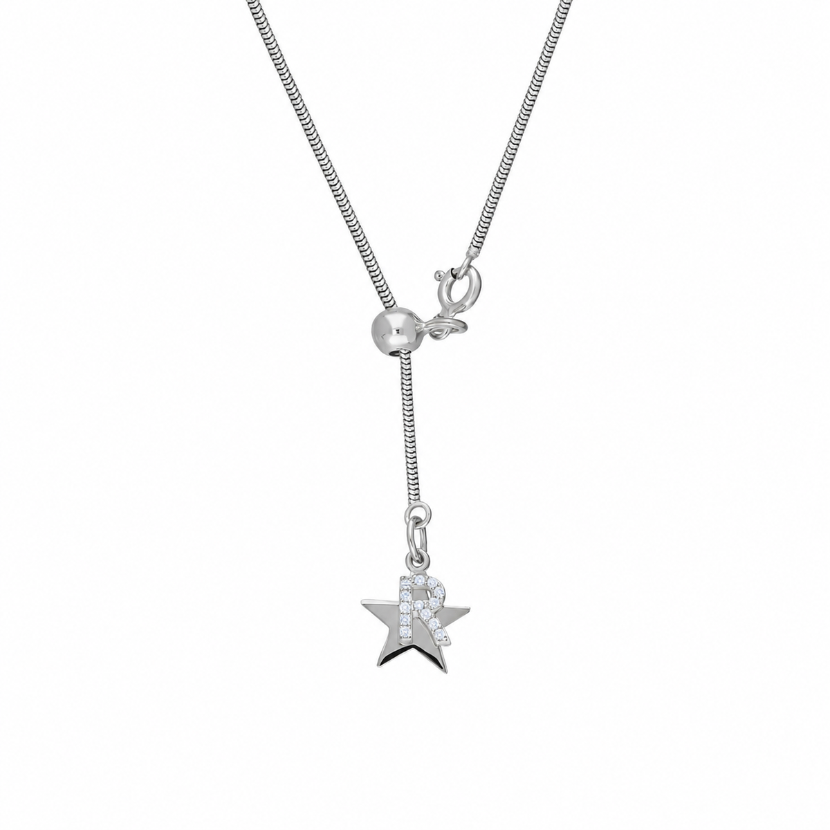 Kişiye Özel Harf Sallantılı Kalpli Asansör Yılan Zincir Kolye | 925 Ayar Gümüş – Jeweliay Jewelry – 8 – Silver – Yıldız beyaz fon #RENK_silver