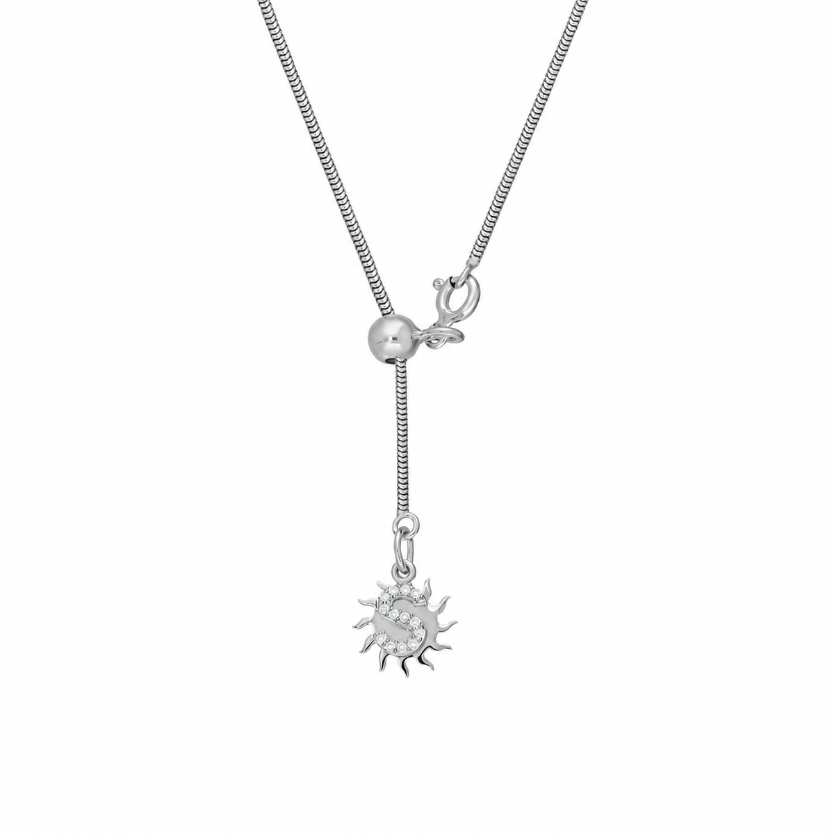 Kişiye Özel Harf Sallantılı Kalpli Asansör Yılan Zincir Kolye | 925 Ayar Gümüş – Jeweliay Jewelry – 5 – Silver – Güneş beyaz fon #RENK_silver