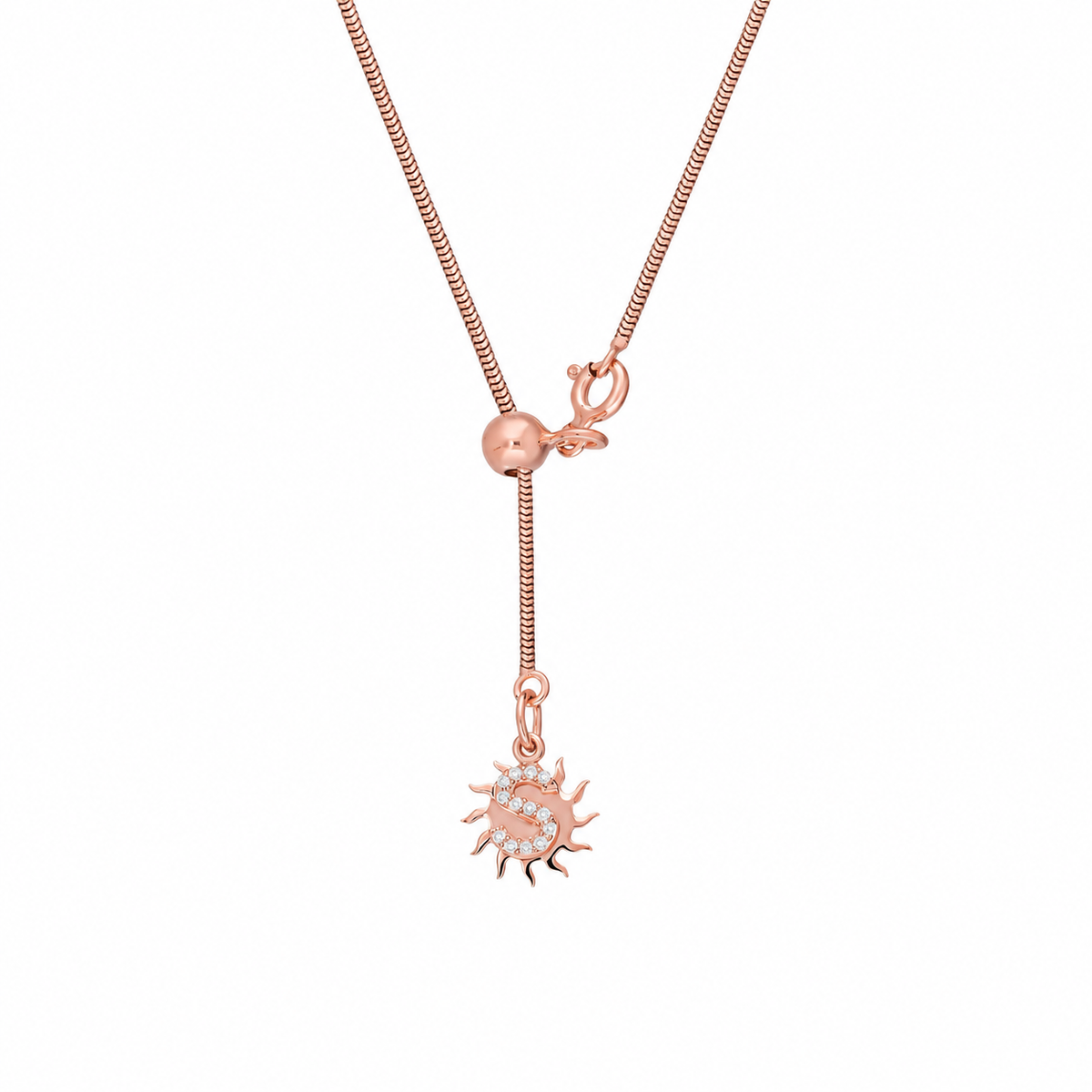 Kişiye Özel Harf Sallantılı Kalpli Asansör Yılan Zincir Kolye | 925 Ayar Gümüş – Jeweliay Jewelry – 6 – Rose – Güneş beyaz fon #RENK_rose