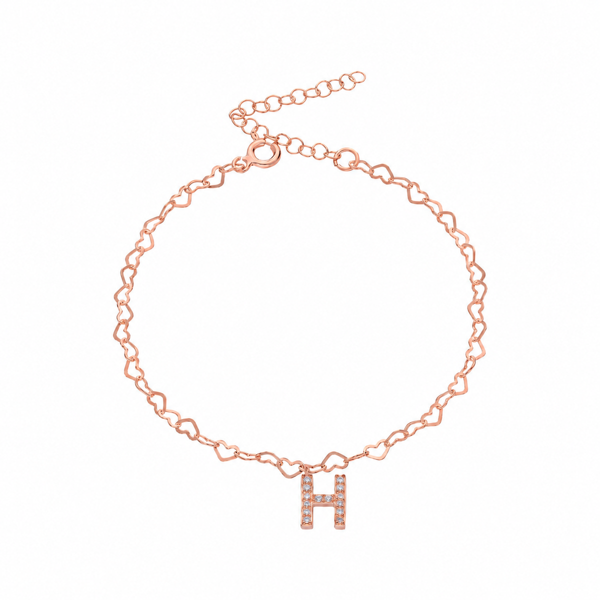Kişiye Özel Harf Sallantılı Kalpli Bileklik | 925 Ayar Gümüş – Jeweliay Jewelry – 3 – Rose beyaz fon #RENK_rose