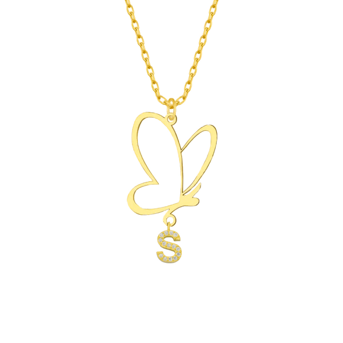 Kişiye Özel Harf Sallantılı Kelebek Kolye | 925 Ayar Gümüş – Jeweliay Jewelry – 1 – Gold beyaz fon #RENK_gold