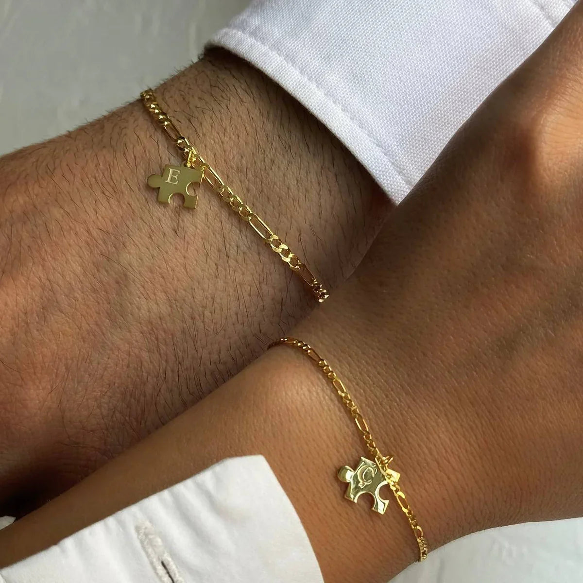 Kişiye Özel Harf Yazılı Puzzle Figaro Zincir Çift Bilekliği | 925 Ayar Gümüş – Jeweliay Jewelry – 7