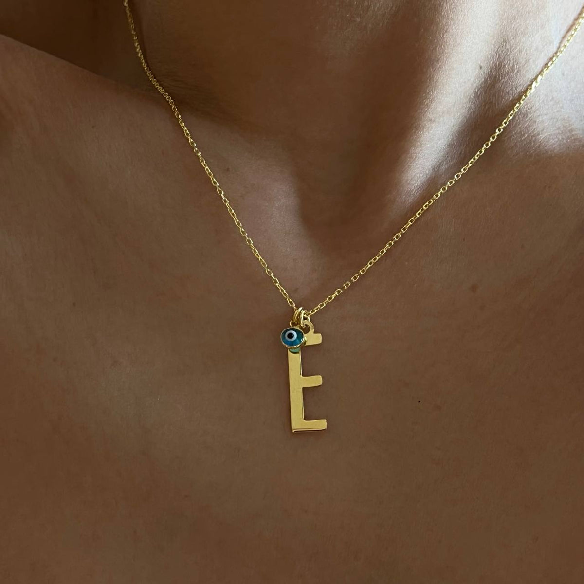 Kişiye Özel Harfli İnce Uzun Göz Nazarlı Kolye | 925 Ayar Gümüş – Jeweliay Jewelry – 5