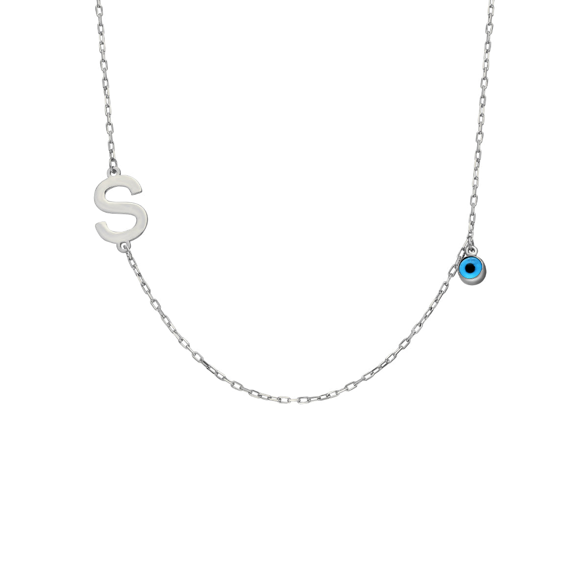 Kişiye Özel Harfli Köprücük Göz Nazar Kolye | 925 Ayar Gümüş – Jeweliay Jewelry – 2 – Silver beyaz fon #RENK_silver