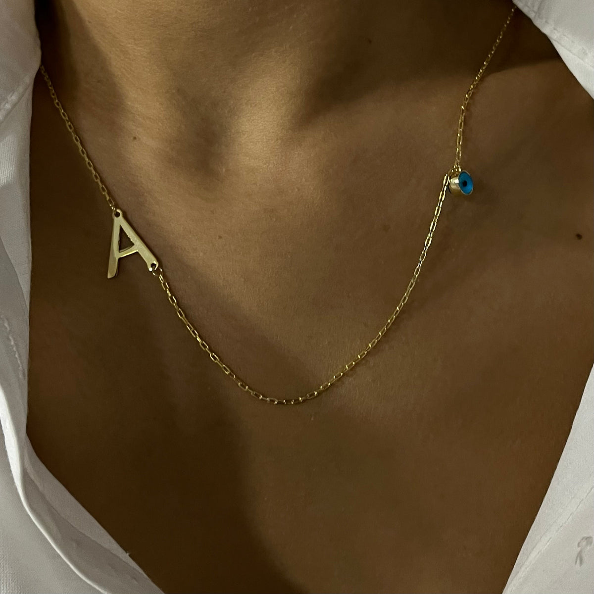 Kişiye Özel Harfli Köprücük Göz Nazar Kolye | 925 Ayar Gümüş – Jeweliay Jewelry – 4