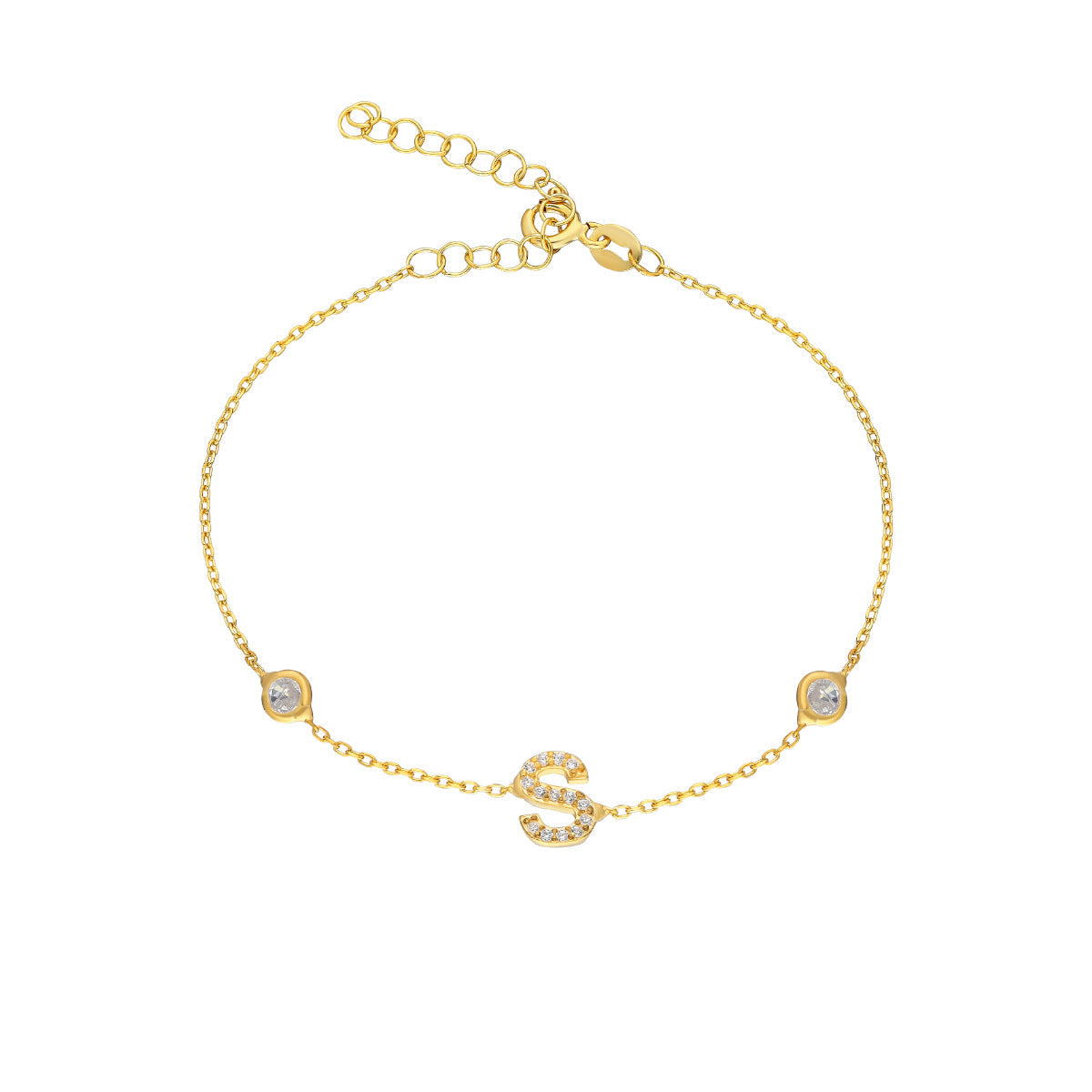 Kişiye Özel Harfli Kapama Taşlı Bileklik | 925 Ayar Gümüş – Jeweliay Jewelry – 1 – Gold beyaz fon #RENK_gold