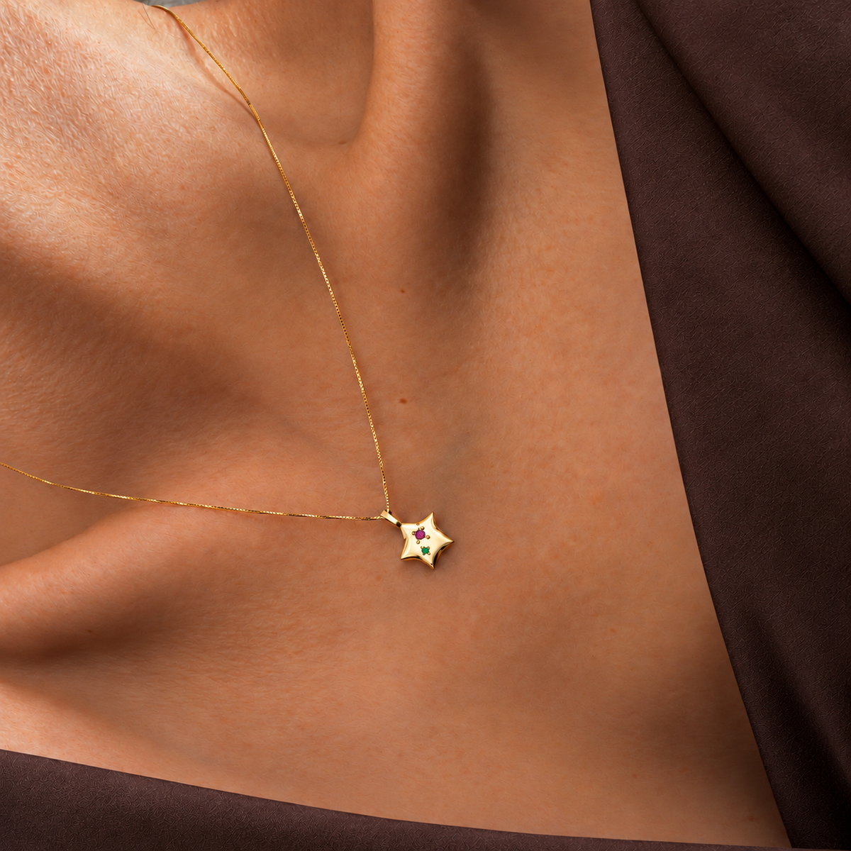 Kişiye Özel İki Doğum Taşlı Yıldız Kolye – Jeweliay Jewelry – 02