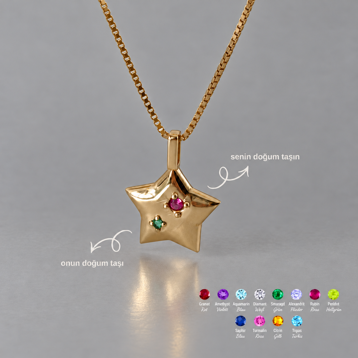 Kişiye Özel İki Doğum Taşlı Yıldız Kolye – Jeweliay Jewelry – 03