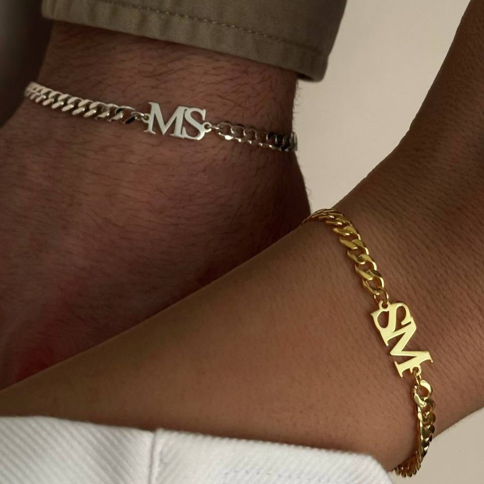 Kişiye Özel İki Harfli Gurmet Zincir Çift Bilekliği | 925 Ayar Gümüş – Jeweliay Jewelry – 11