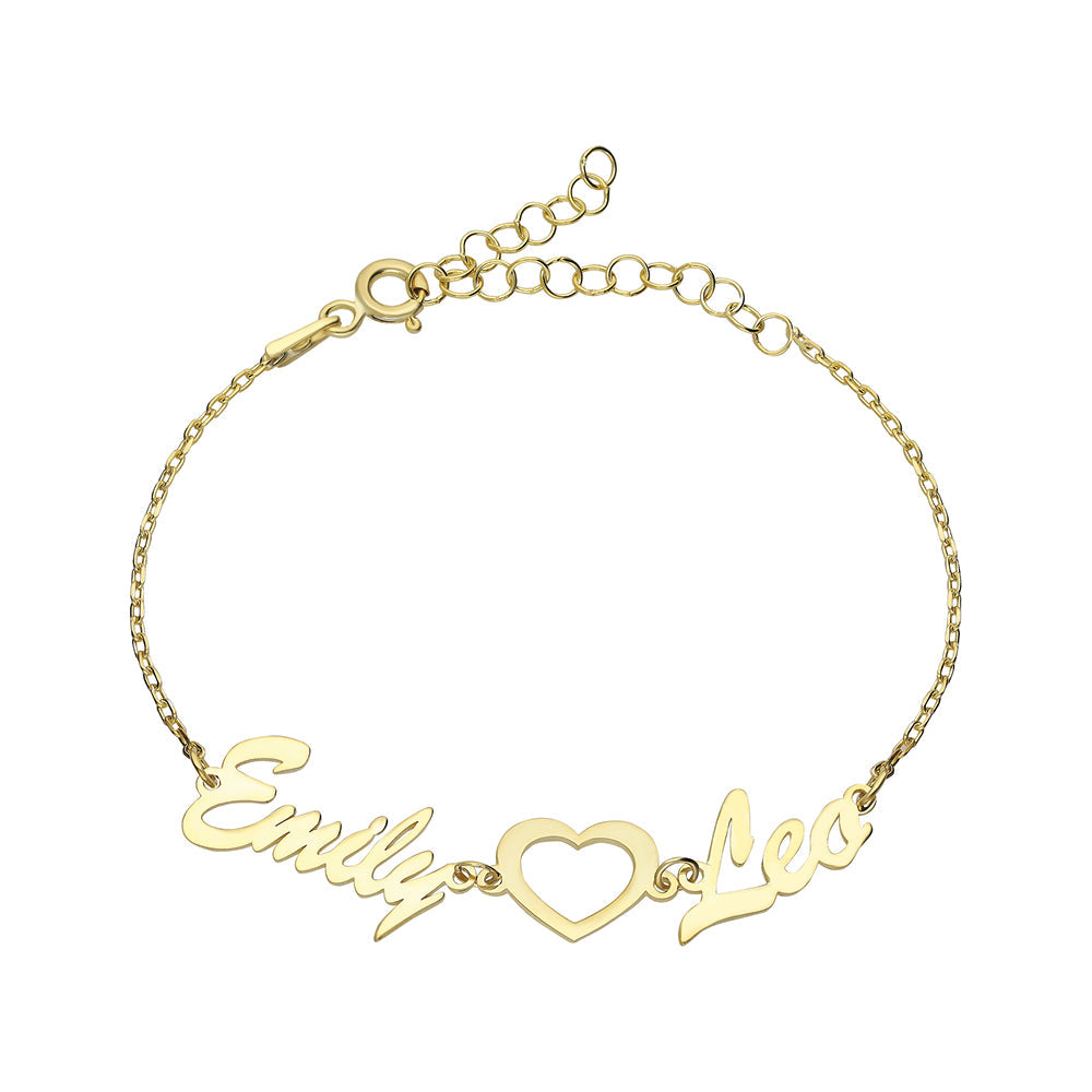 Kişiye Özel İki İsimli Kalpli Bileklik | 925 Ayar Gümüş – Jeweliay Jewelry – 1 – Gold beyaz fon #RENK_gold