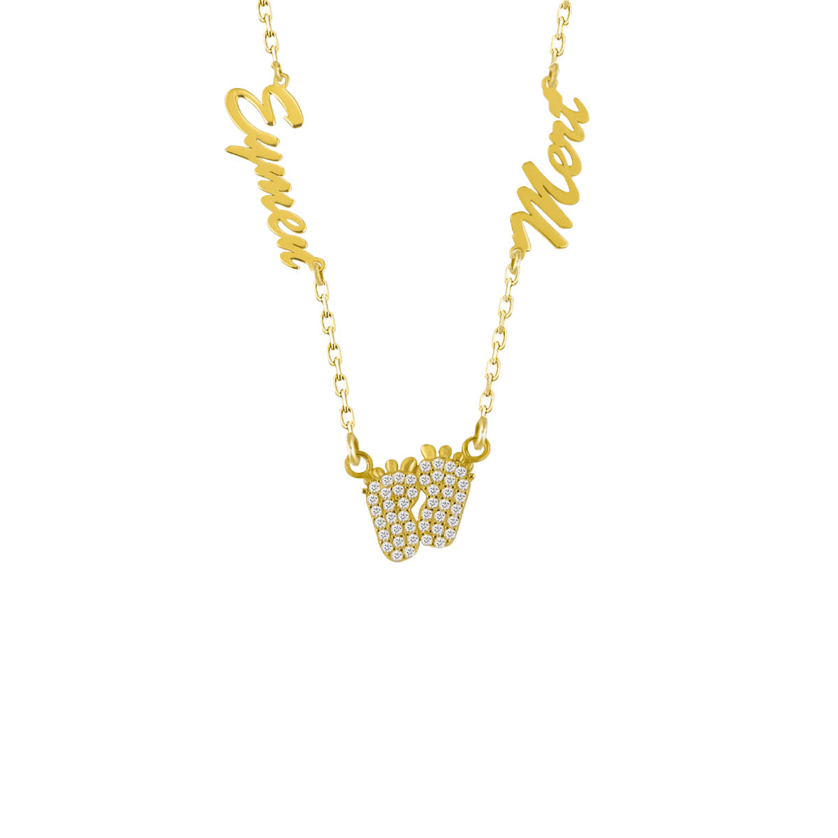 Kişiye Özel İki İsimli Zirkon Taşlı Bebek Ayaklı Kolye | 925 Ayar Gümüş – Jeweliay Jewelry – 1 – Gold beyaz fon #RENK_gold