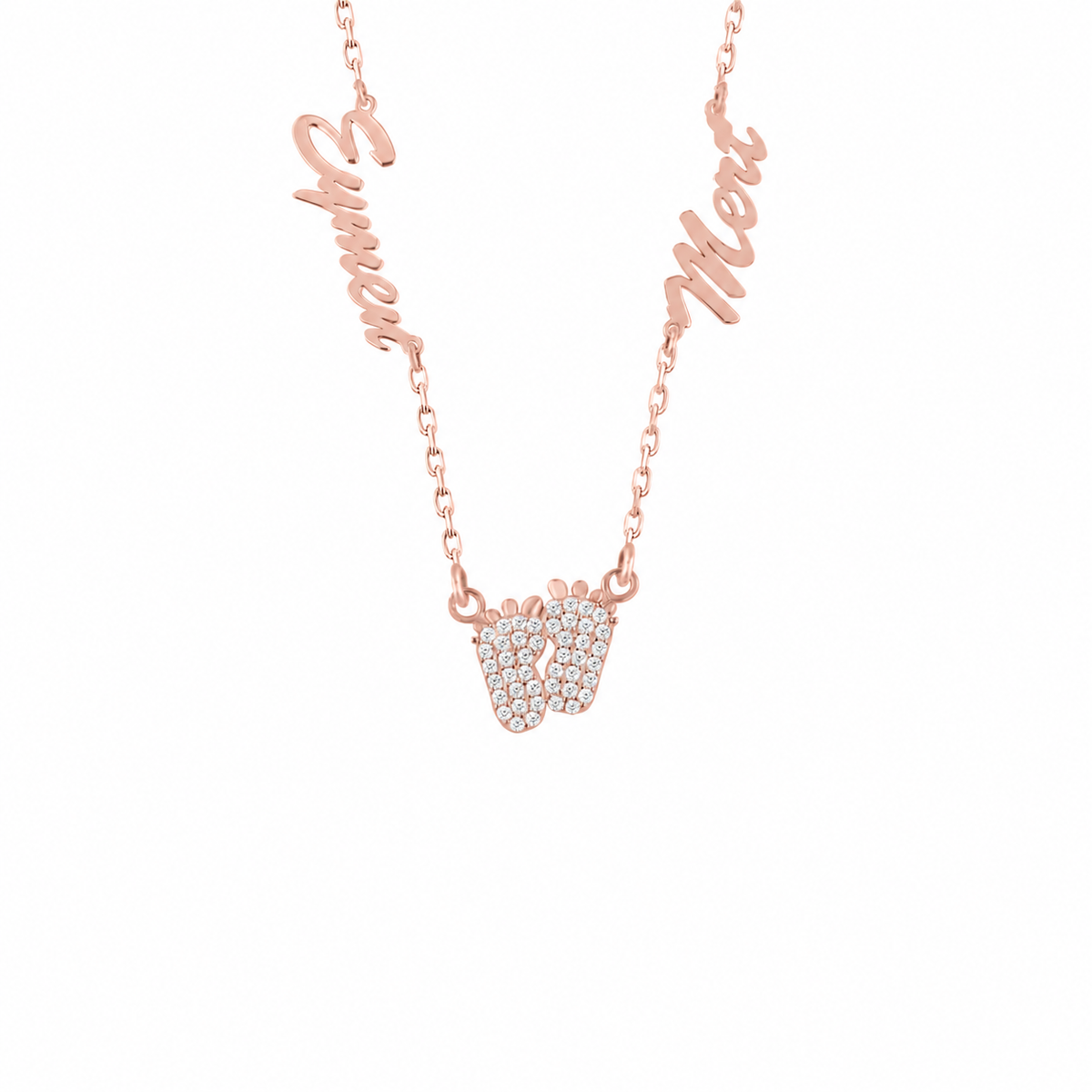 Kişiye Özel İki İsimli Zirkon Taşlı Bebek Ayaklı Kolye | 925 Ayar Gümüş – Jeweliay Jewelry – 3 – Rose beyaz fon #RENK_rose