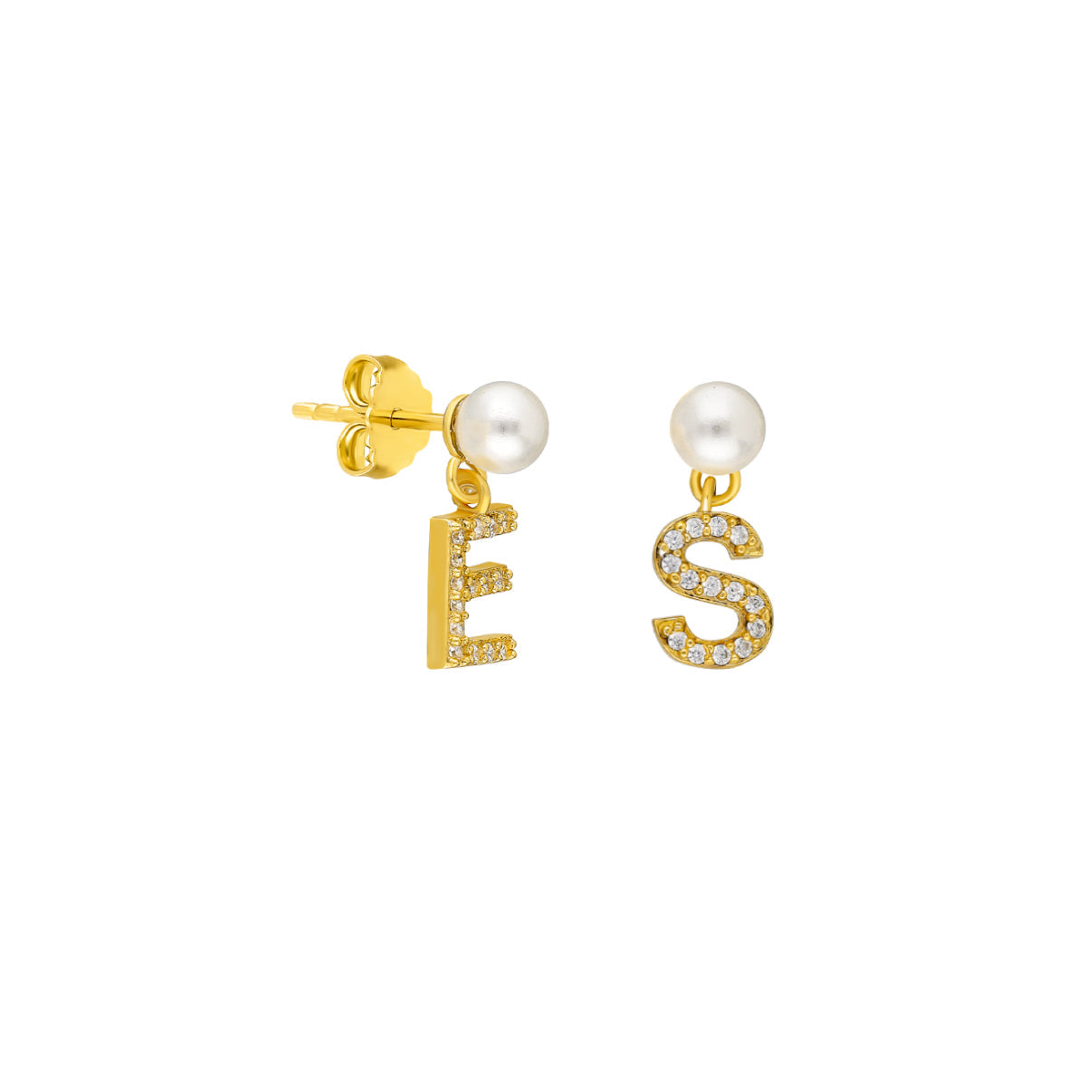 Kişiye Özel İncili Harf Küpe | 925 Ayar Gümüş – Jeweliay Jewelry – 1 – Gold beyaz fon #RENK_gold