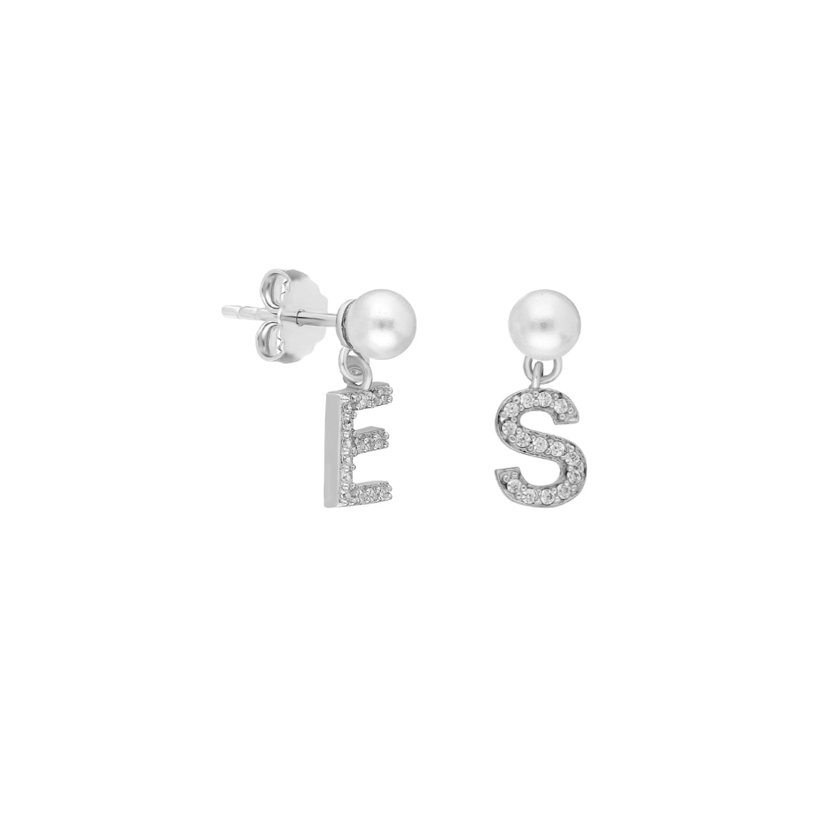 Kişiye Özel İncili Harf Küpe | 925 Ayar Gümüş – Jeweliay Jewelry – 2 – Silver beyaz fon #RENK_silver