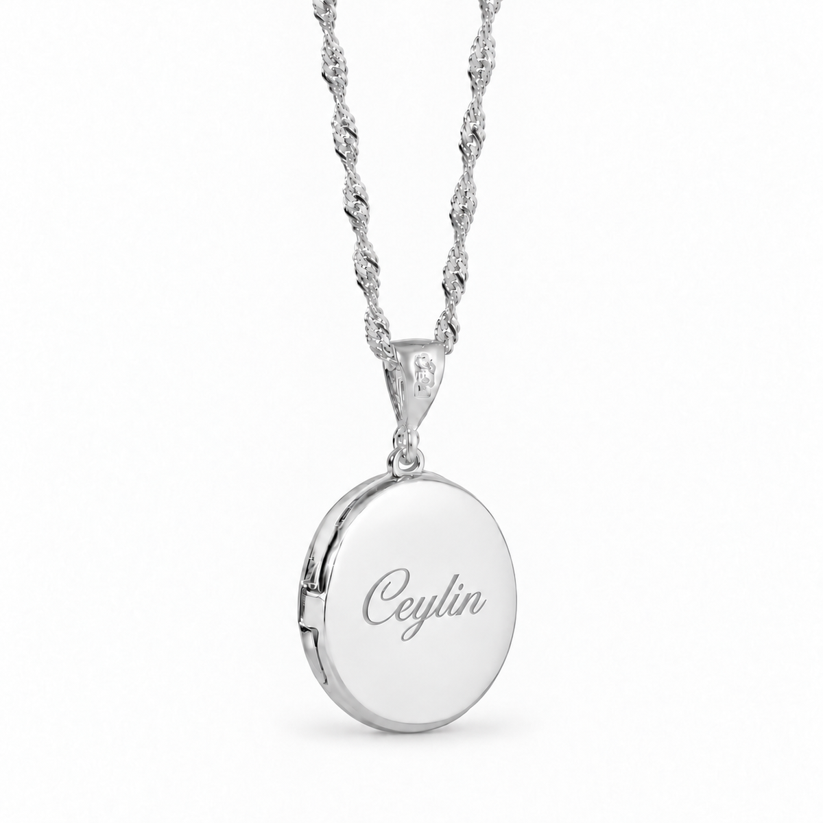 Kişiye Özel İsim Kazımalı Yuvarlak Fotoğraflı Kapaklı Kolye | 925 Ayar Gümüş – Jeweliay Jewelry – 6 – Silver beyaz fon #RENK_silver