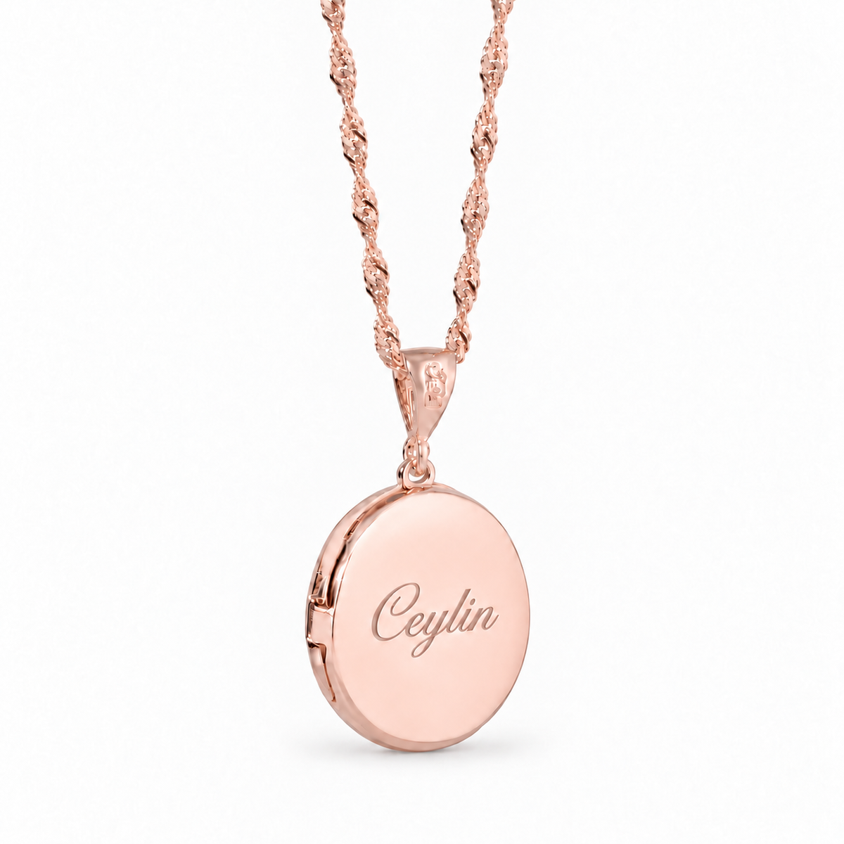 Kişiye Özel İsim Kazımalı Yuvarlak Fotoğraflı Kapaklı Kolye | 925 Ayar Gümüş – Jeweliay Jewelry – 7 – Rose beyaz fon #RENK_rose