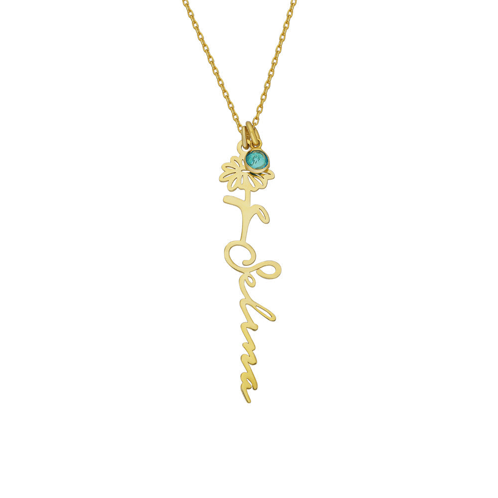 Kişiye Özel İsim Yazılı Doğum Çiçeği ve Taşı Kolye | 925 Ayar Gümüş – Jeweliay Jewelry – 2 – Gold beyaz fon #RENK_gold