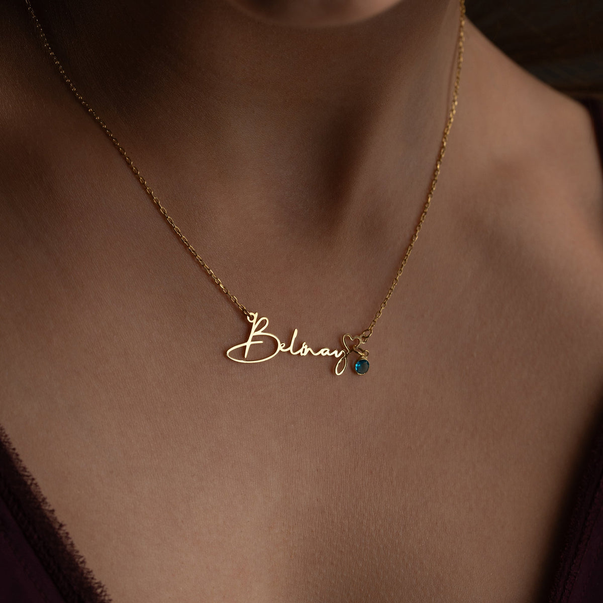 Kişiye Özel İsim Yazılı Doğum Taşı Kalp Kolye | 925 Ayar Gümüş – Jeweliay Jewelry – 2