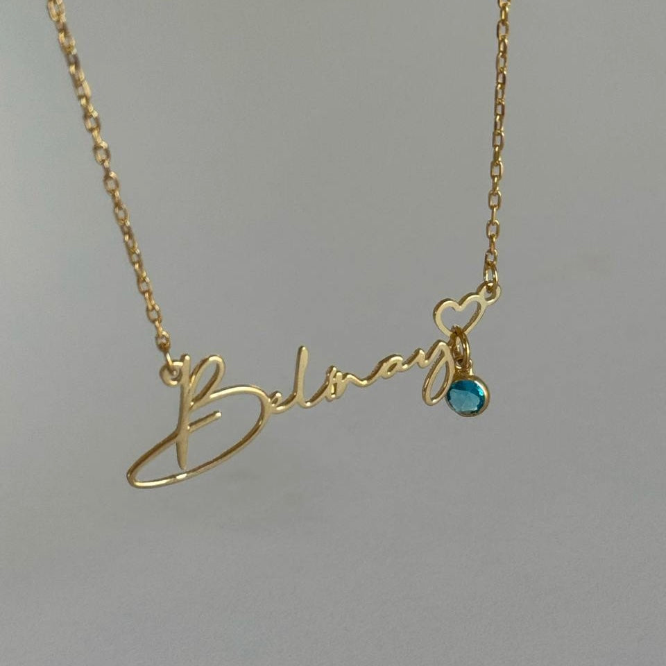 Kişiye Özel İsim Yazılı Doğum Taşı Kalp Kolye | 925 Ayar Gümüş – Jeweliay Jewelry – 6