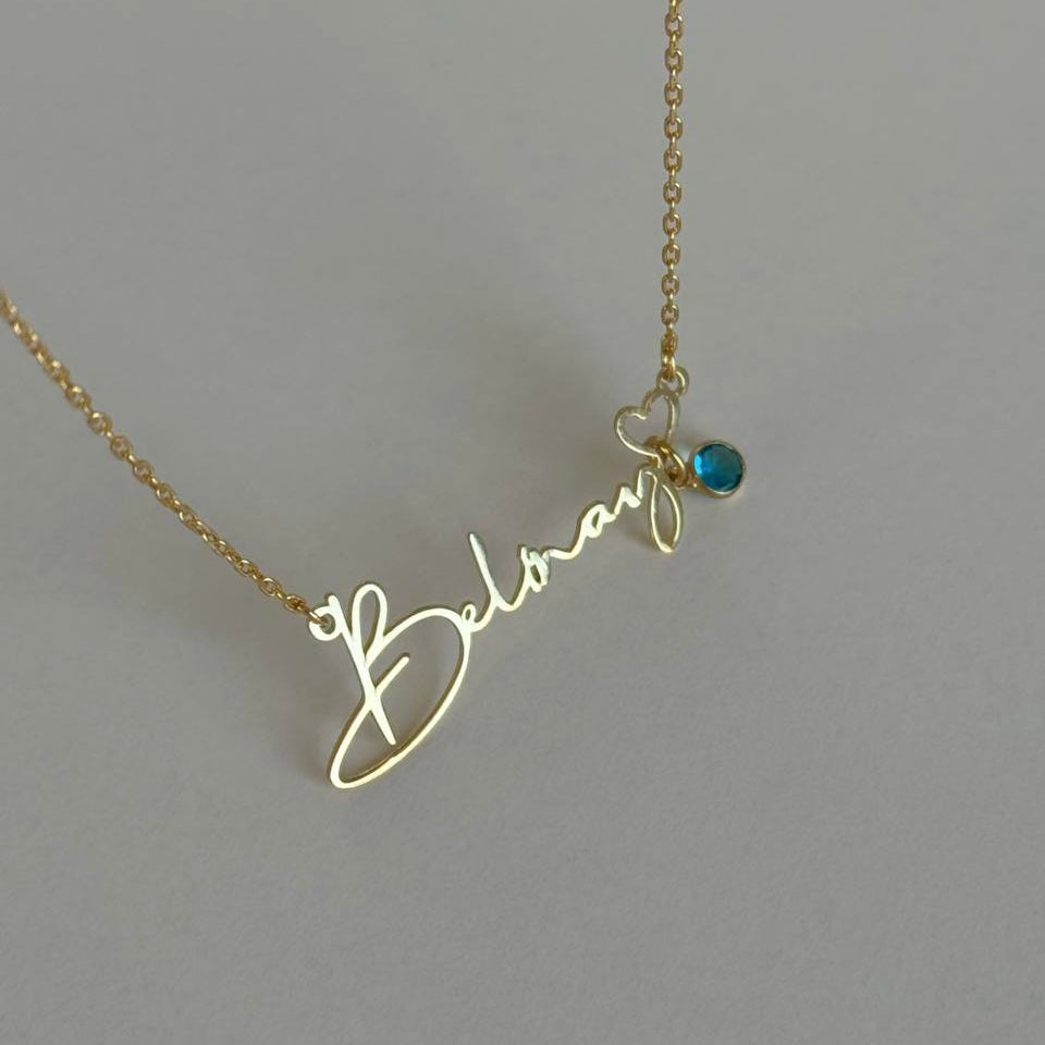 Kişiye Özel İsim Yazılı Doğum Taşı Kalp Kolye | 925 Ayar Gümüş – Jeweliay Jewelry – 7