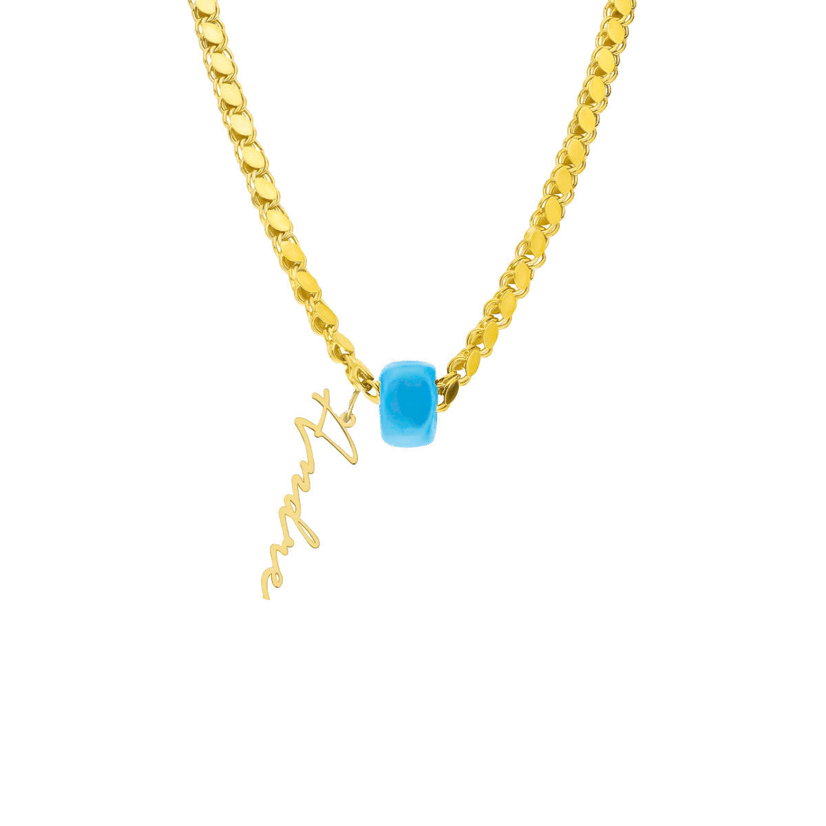 Kişiye Özel İsim Yazılı Firuze Taşlı Pullu Zincir Kolye | 925 Ayar Gümüş – Jeweliay Jewelry – 1 – Gold beyaz fon #RENK_gold