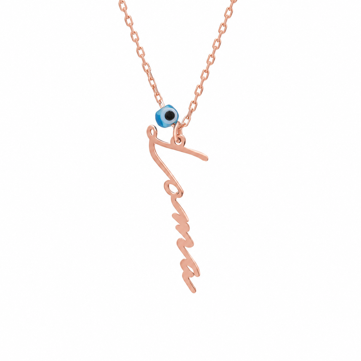 Kişiye Özel İsim Yazılı Göz Nazarlı Dikey Kolye | 925 Ayar Gümüş – Jeweliay Jewelry – 6 – Rose beyaz fon #RENK_rose