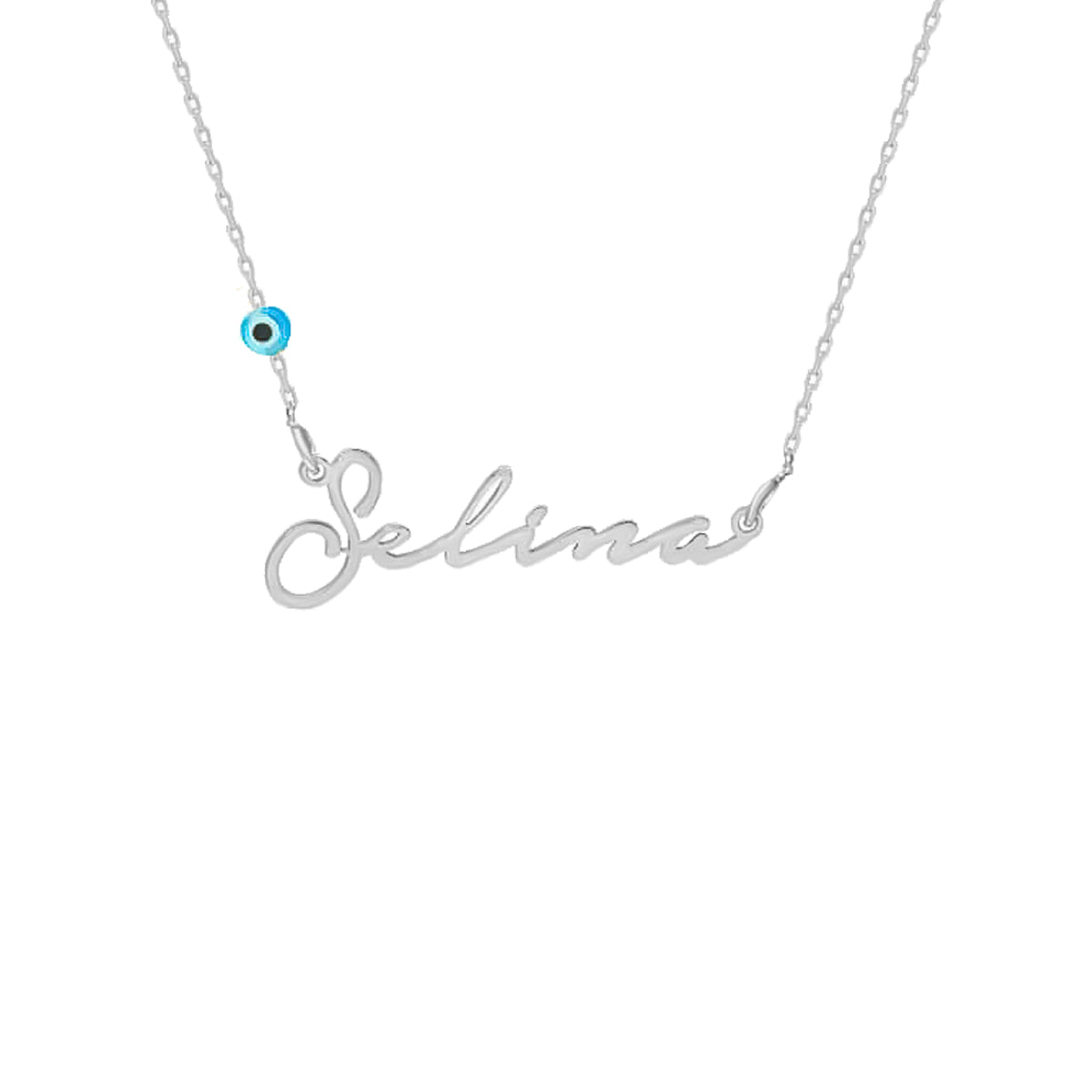 Kişiye Özel İsim Yazılı Göz Nazarlı Notera Font Kolye | 925 Ayar Gümüş – Jeweliay Jewelry – 2 – Silver beyaz fon #RENK_silver