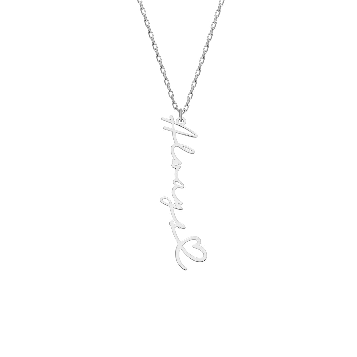 Kişiye Özel İsim Yazılı Kalp Detaylı Dikey Kolye | 925 Ayar Gümüş – Jeweliay Jewelry – 2 – Silver beyaz fon #RENK_silver