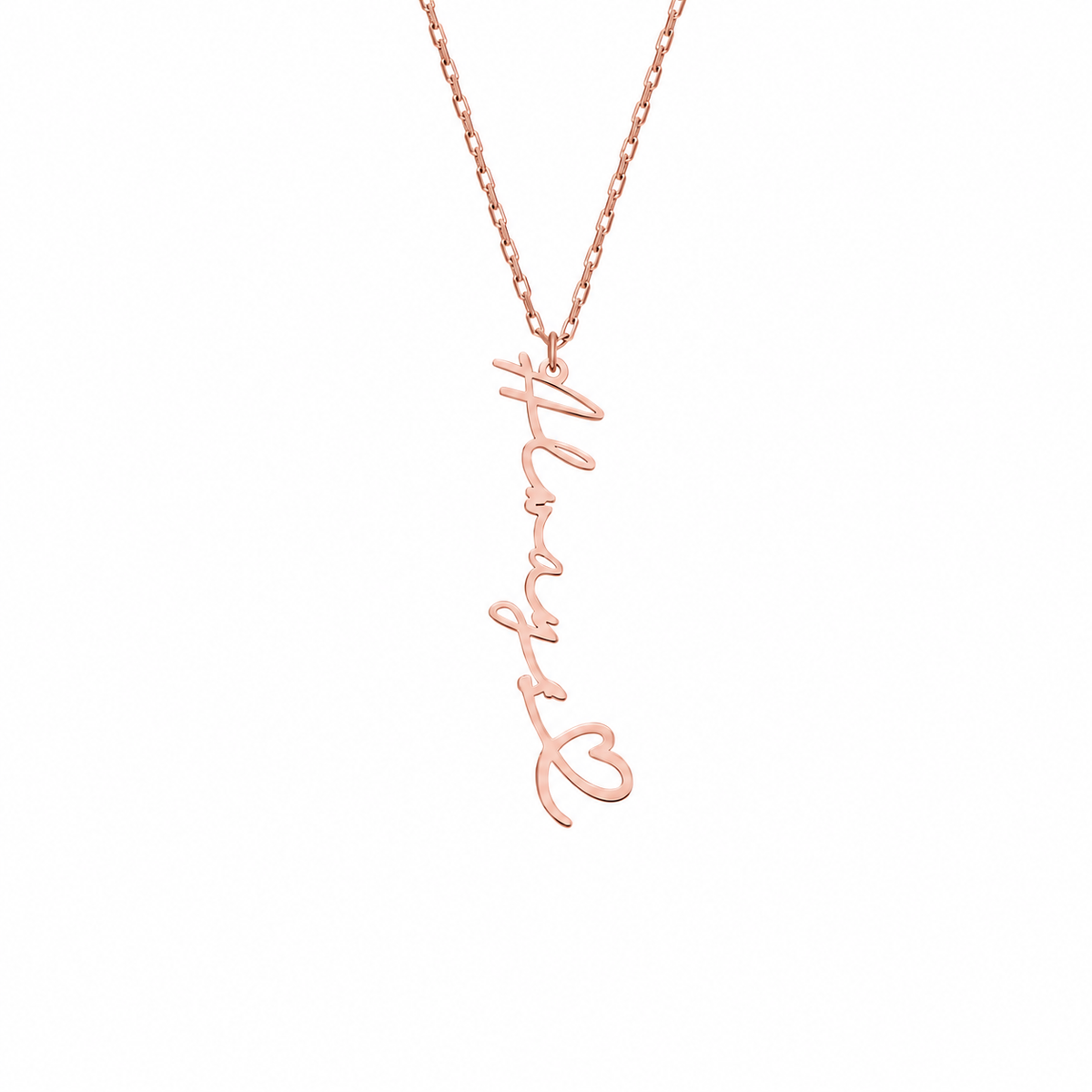 Kişiye Özel İsim Yazılı Kalp Detaylı Dikey Kolye | 925 Ayar Gümüş – Jeweliay Jewelry – 3 – Rose beyaz fon #RENK_rose