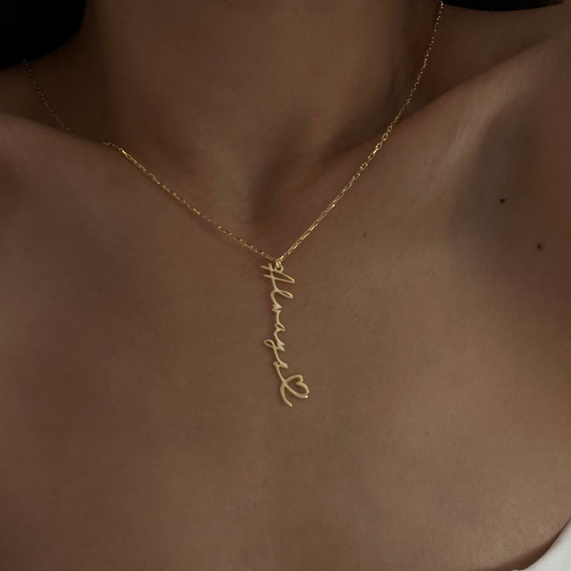 Kişiye Özel İsim Yazılı Kalp Detaylı Dikey Kolye | 925 Ayar Gümüş – Jeweliay Jewelry – 4