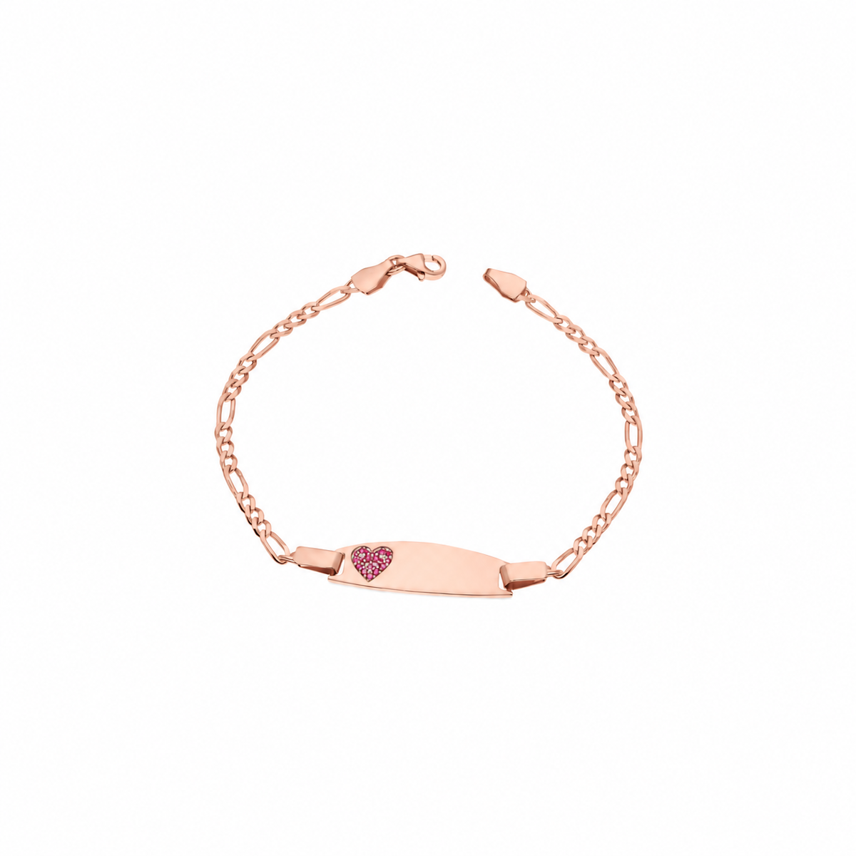 Kişiye Özel İsim Yazılı Kalpli Plakalı Figaro Zincir Çocuk Bilekliği | 925 Ayar Gümüş – Jeweliay Jewelry – 3 – Rose beyaz fon #RENK_rose