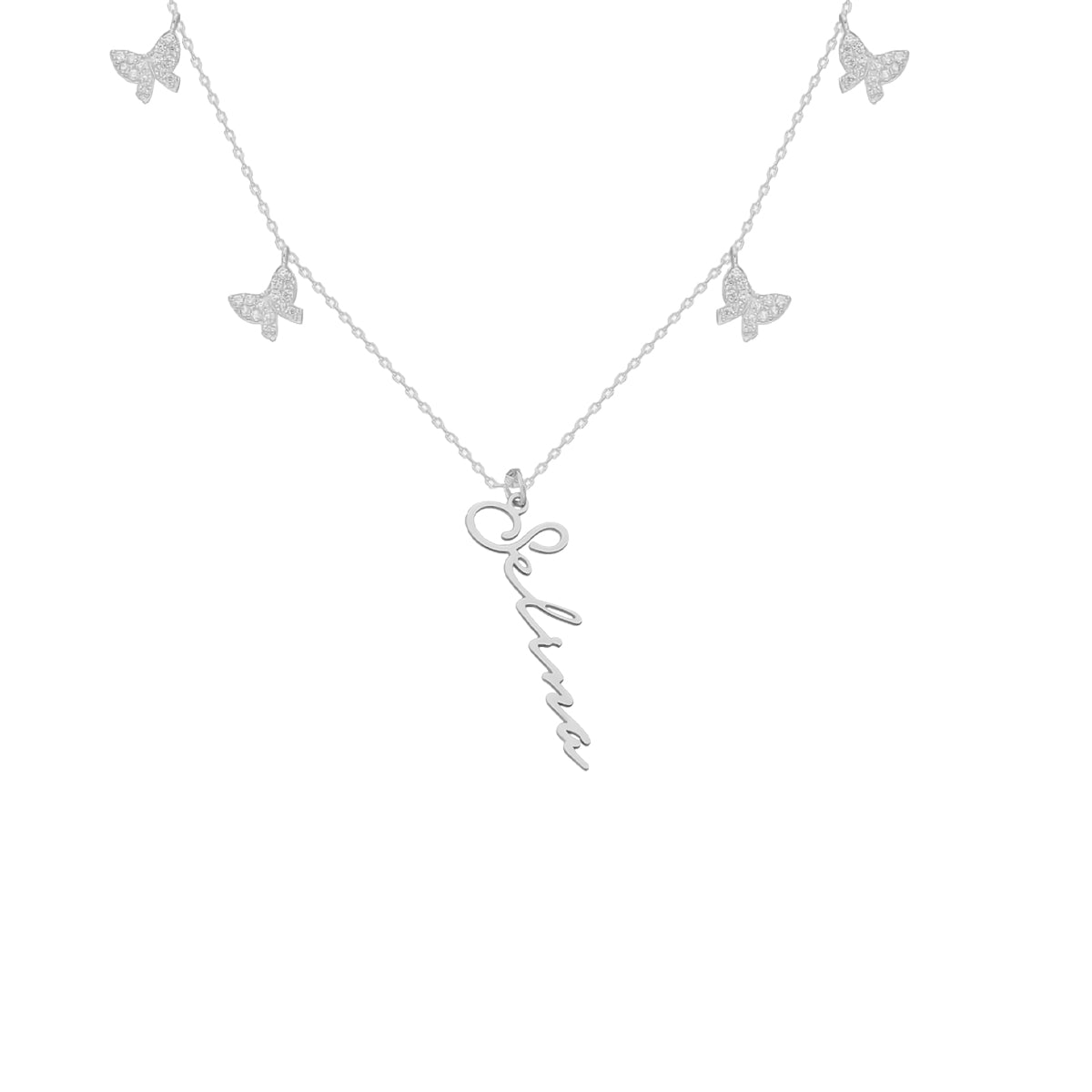 Kişiye Özel İsim Yazılı Kelebek Şans Kolye | 925 Ayar Gümüş — Silver — beyaz fon #RENK_silver