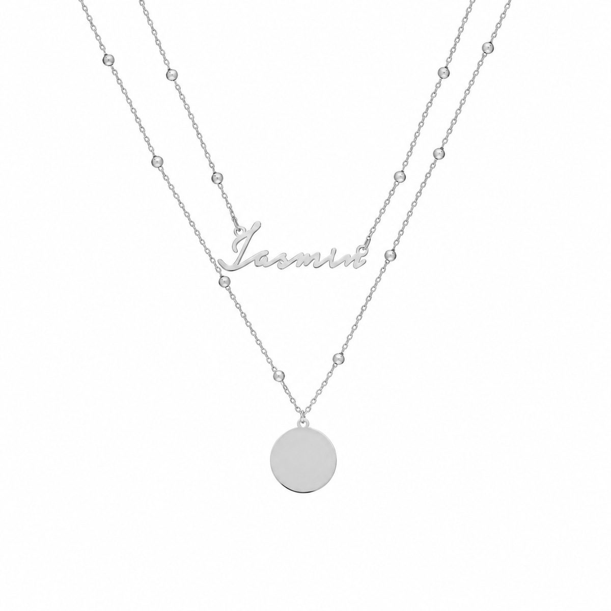 Kişiye Özel İsim Yazılı Plaka Kombin Top Zincir Kolye | 925 Ayar Gümüş – Jeweliay Jewelry – 2 – Silver beyaz fon #RENK_silver