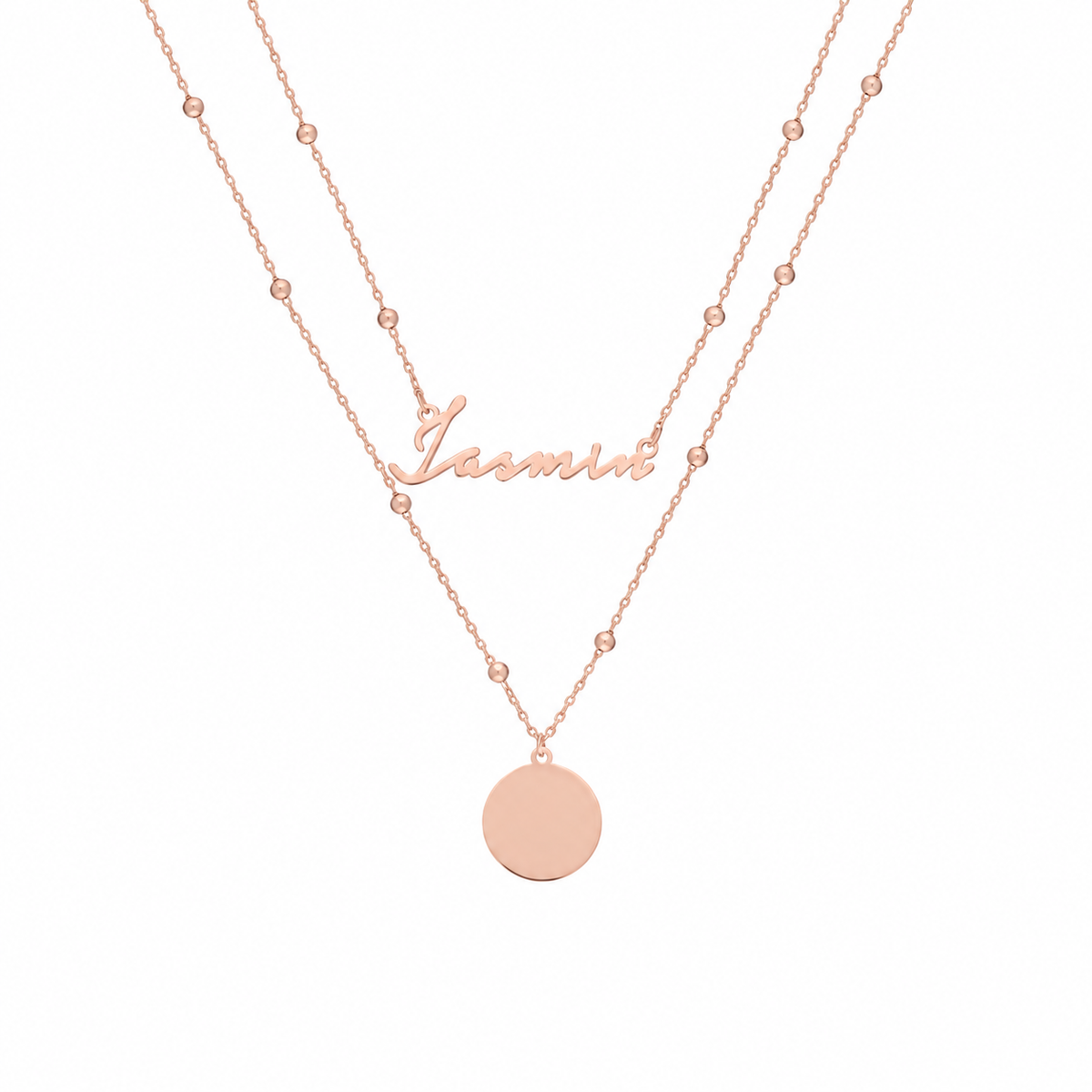 Kişiye Özel İsim Yazılı Plaka Kombin Top Zincir Kolye | 925 Ayar Gümüş – Jeweliay Jewelry – 3 – Rose beyaz fon #RENK_rose