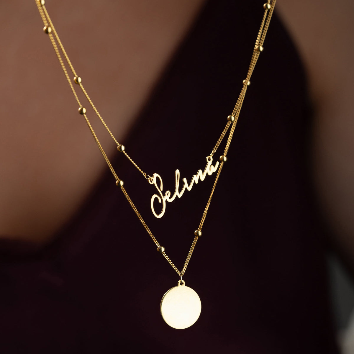 Kişiye Özel İsim Yazılı Plaka Kombin Top Zincir Kolye | 925 Ayar Gümüş – Jeweliay Jewelry – 4