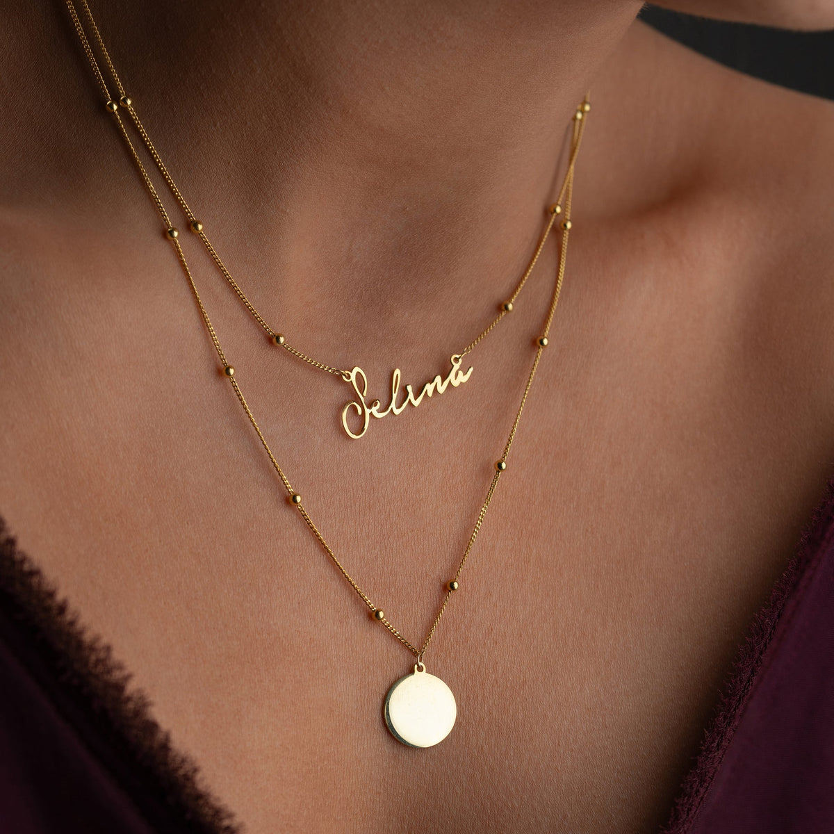 Kişiye Özel İsim Yazılı Plaka Kombin Top Zincir Kolye | 925 Ayar Gümüş – Jeweliay Jewelry – 8