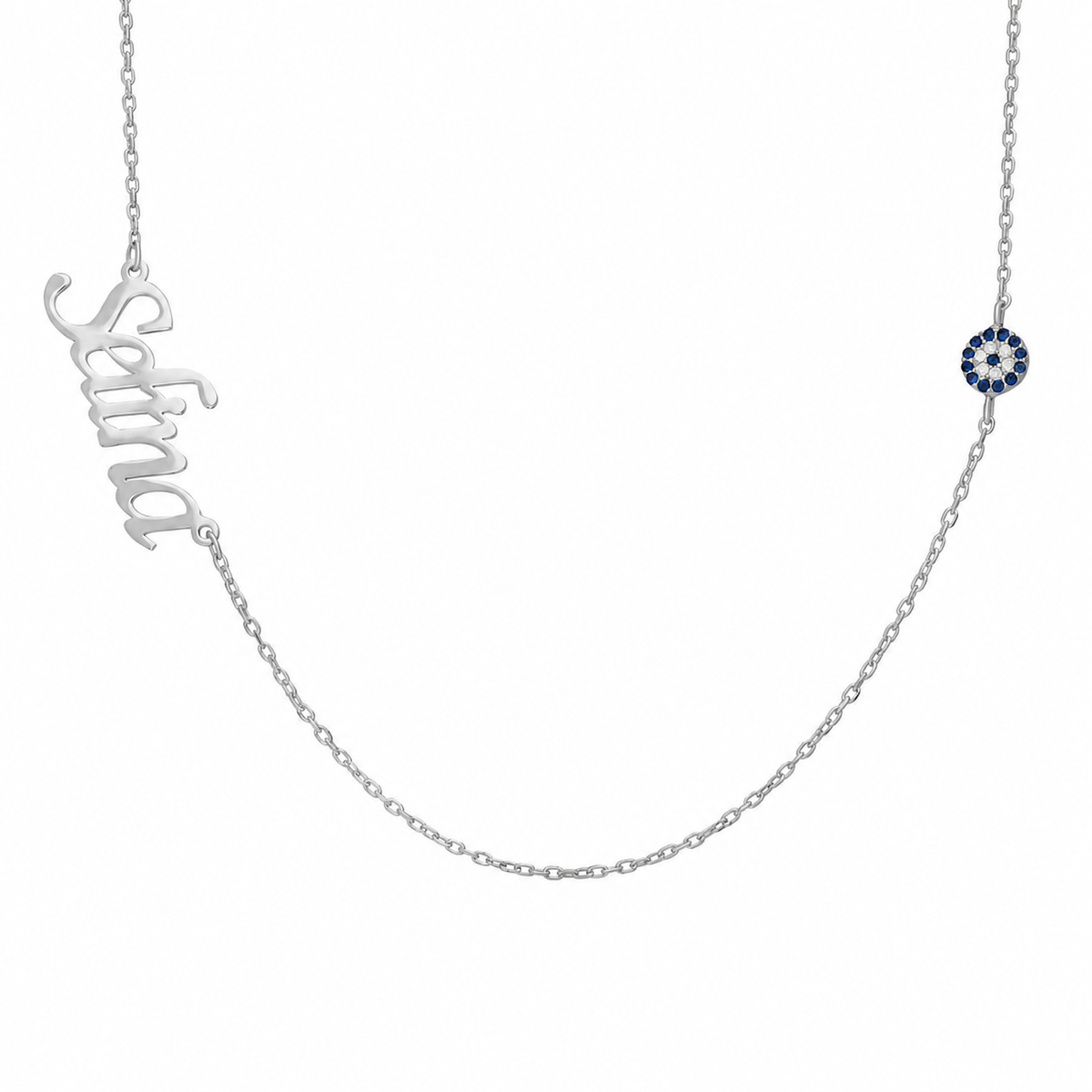 Kişiye Özel İsim Yazılı Taşlı Nazar Kolye | 925 Ayar Gümüş – Jeweliay Jewelry – 2 – Silver beyaz fon #RENK_silver