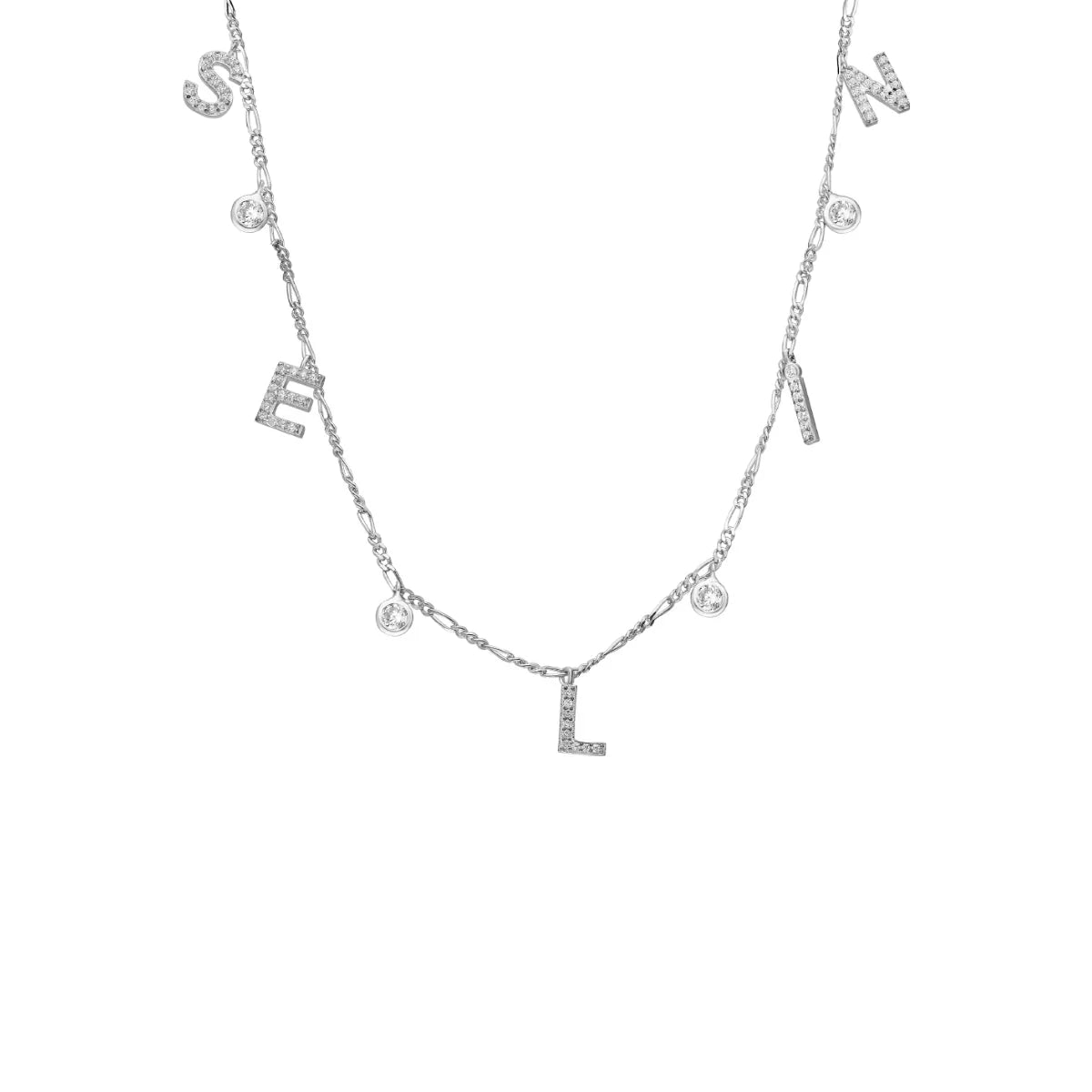Kişiye Özel İsim Yazılı Kapama Taşlı Figaro Zincir Kolye | 925 Ayar Gümüş – Jeweliay Jewelry – 3 – Silver beyaz fon #RENK_silver
