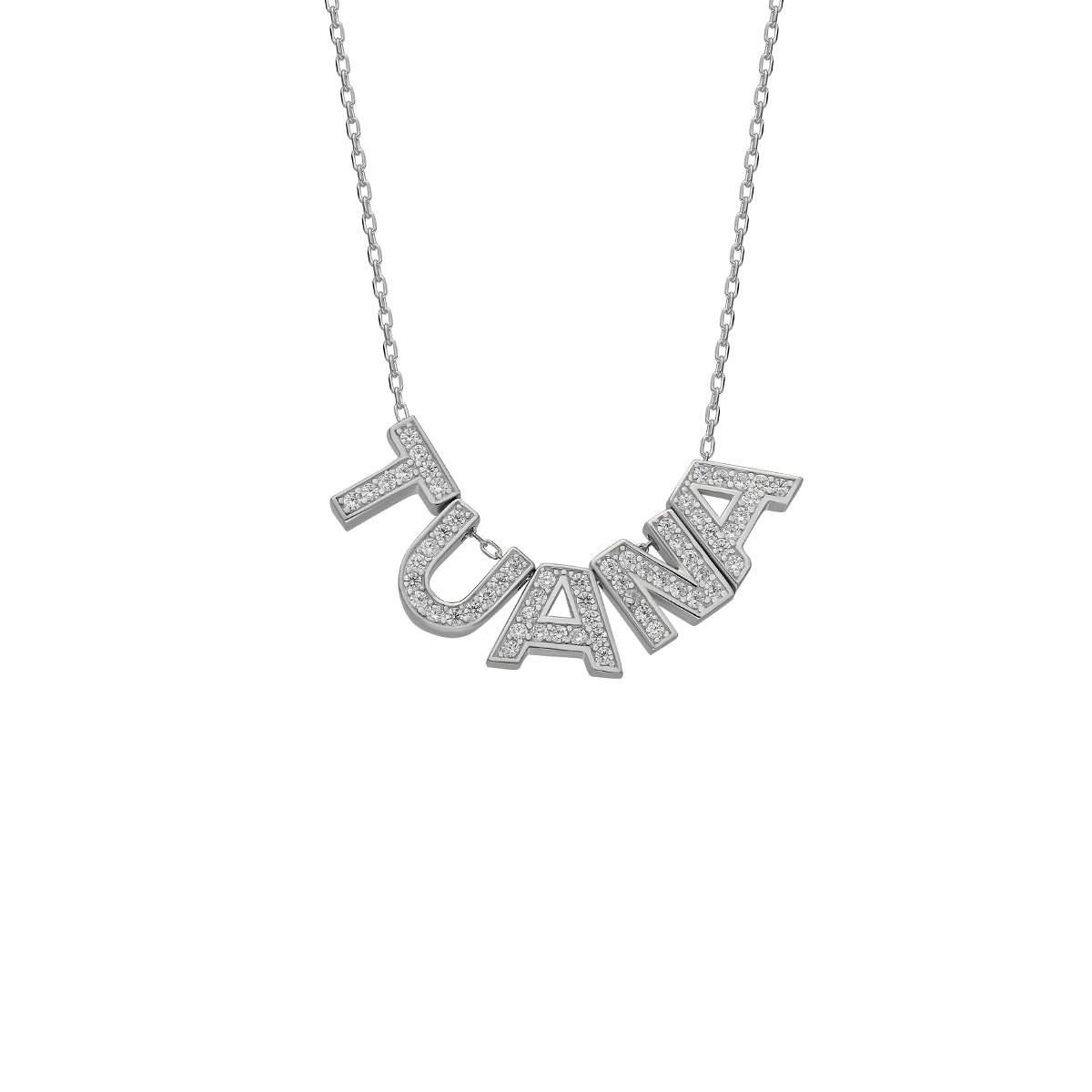 Kişiye Özel İsim Yazılı Zirkon Taşlı Büyük Harf Kolye | 925 Ayar Gümüş – Jeweliay Jewelry – 2 – Silver beyaz fon #RENK_silver