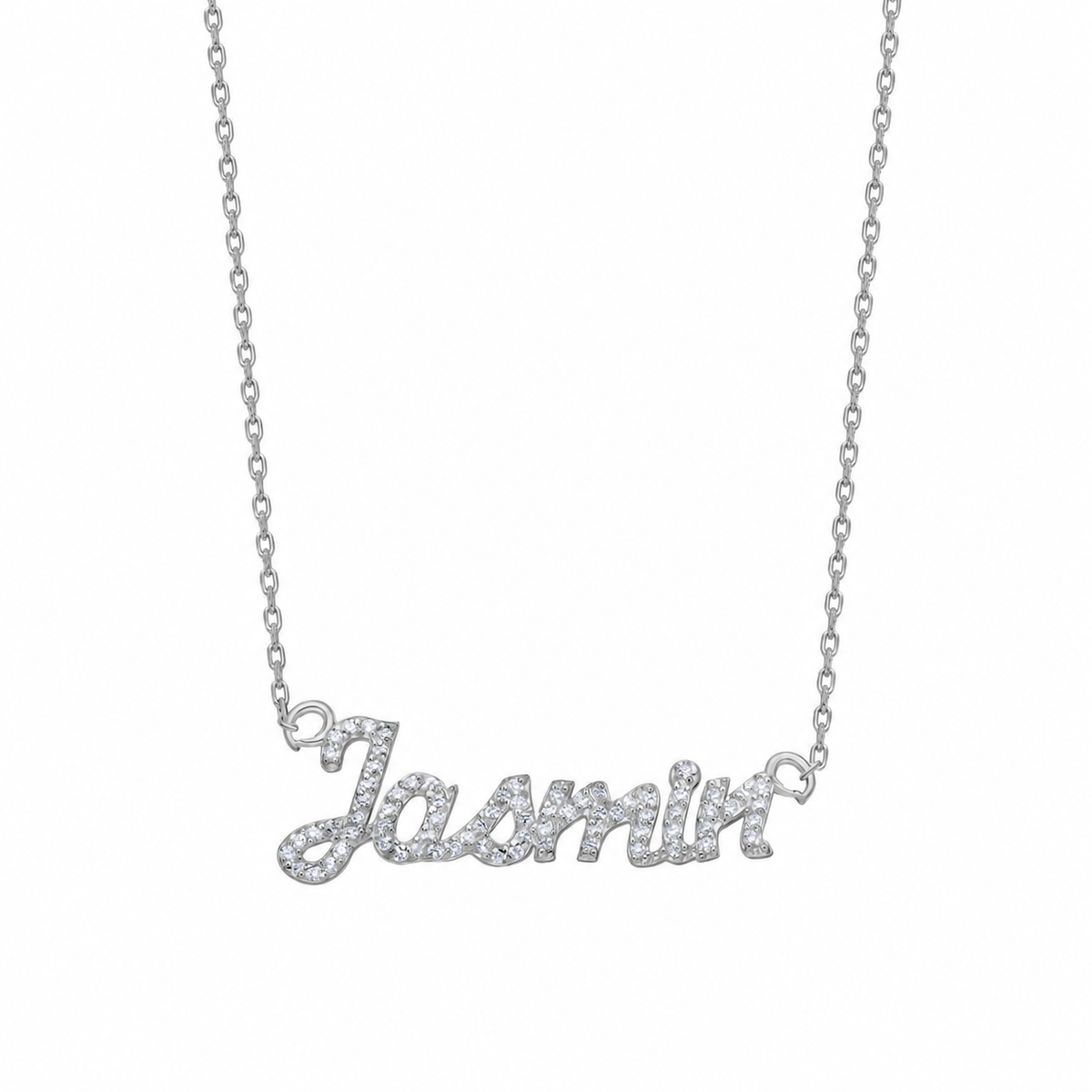 Kişiye Özel İsim Yazılı Zirkon Taşlı İtalik Font Kolye | 925 Ayar Gümüş – Jeweliay Jewelry – 2 – Silver beyaz fon #RENK_silver