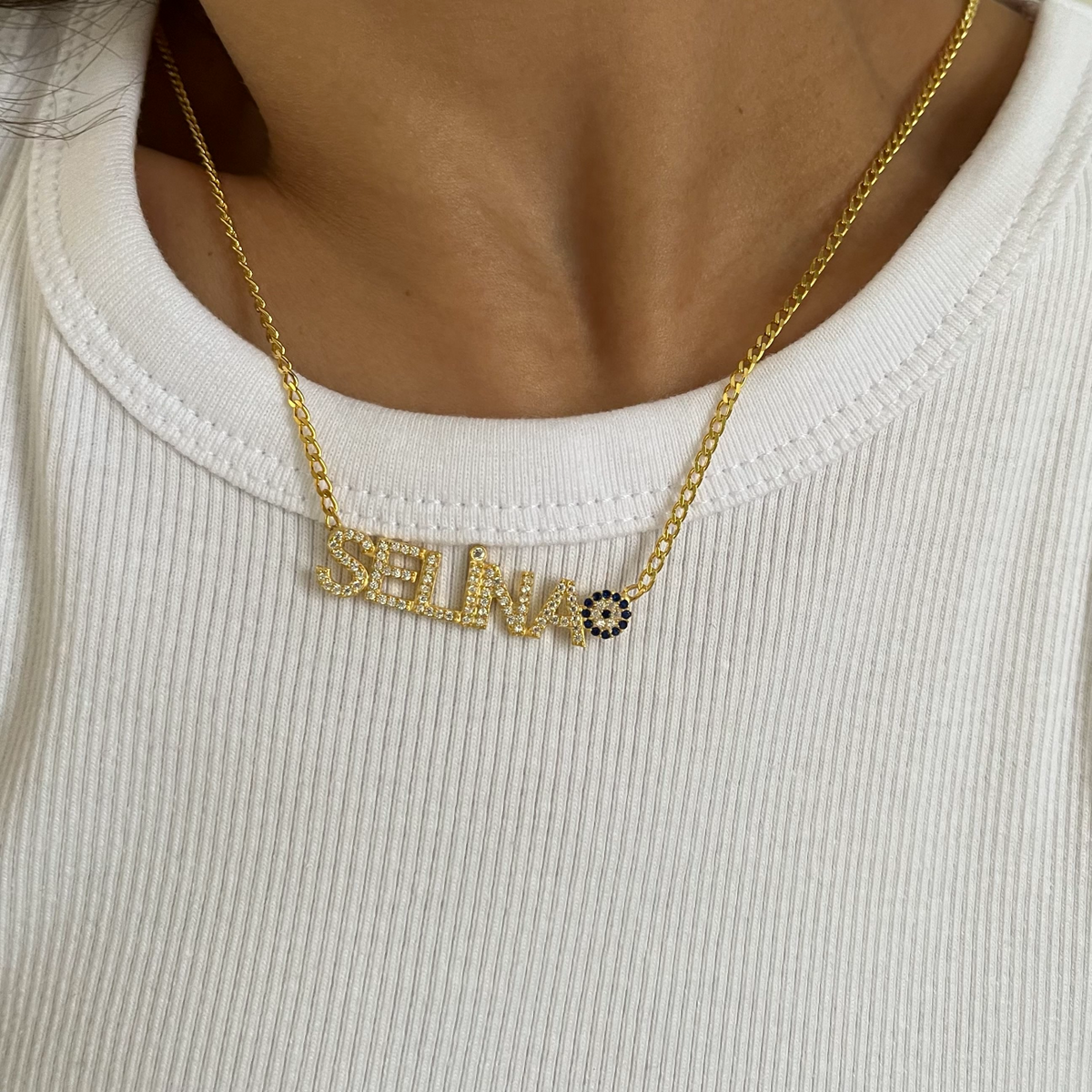 Kişiye Özel İsim Yazılı Zirkon Taşlı Nazar Gurmet Zincir Kolye | 925 Ayar Gümüş – Jeweliay Jewelry – 4