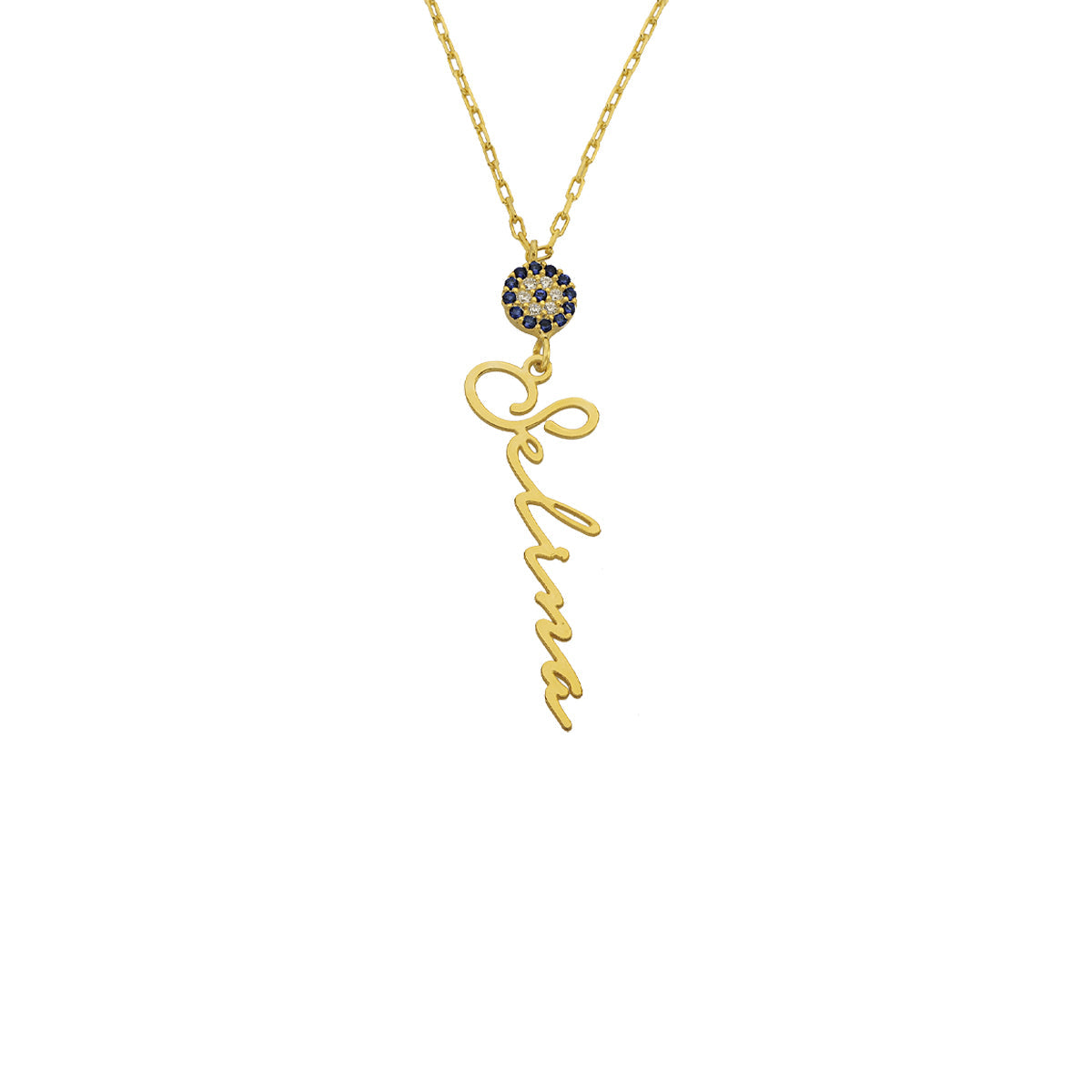 Kişiye Özel İsim Yazılı Zirkon Taşlı Nazarlı Dikey Kolye | 925 Ayar Gümüş – Jeweliay Jewelry – 3 – Gold beyaz fon #RENK_gold