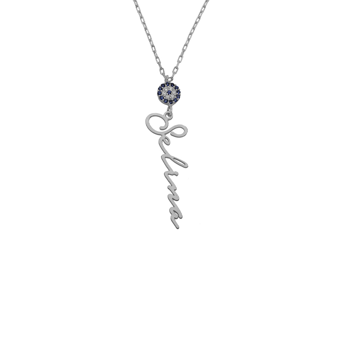 Kişiye Özel İsim Yazılı Zirkon Taşlı Nazarlı Dikey Kolye | 925 Ayar Gümüş – Jeweliay Jewelry – 4 – Silver beyaz fon #RENK_silver