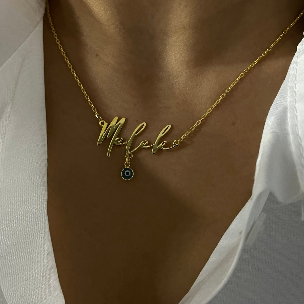 Kişiye Özel İsimli Nazar Sallantılı Yatay Kolye | 925 Ayar Gümüş – Jeweliay Jewelry – 4