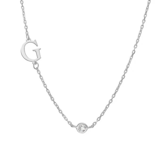 Kişiye Özel Köprücük Harfli Doğum Taşı Kolye | 925 Ayar Gümüş — Silver — beyaz fon #RENK_silver