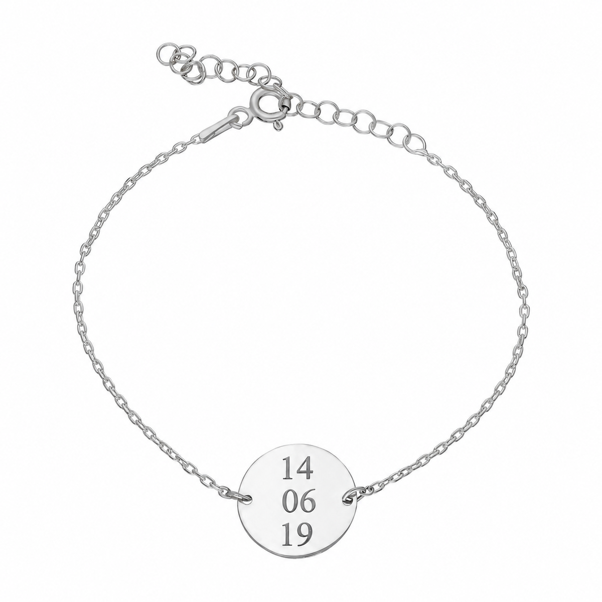 Kişiye Özel Tarih Yazılı Yuvarlak Plaka Bileklik | 925 Ayar Gümüş – Jeweliay Jewelry – 2 – Silver beyaz fon #RENK_silver